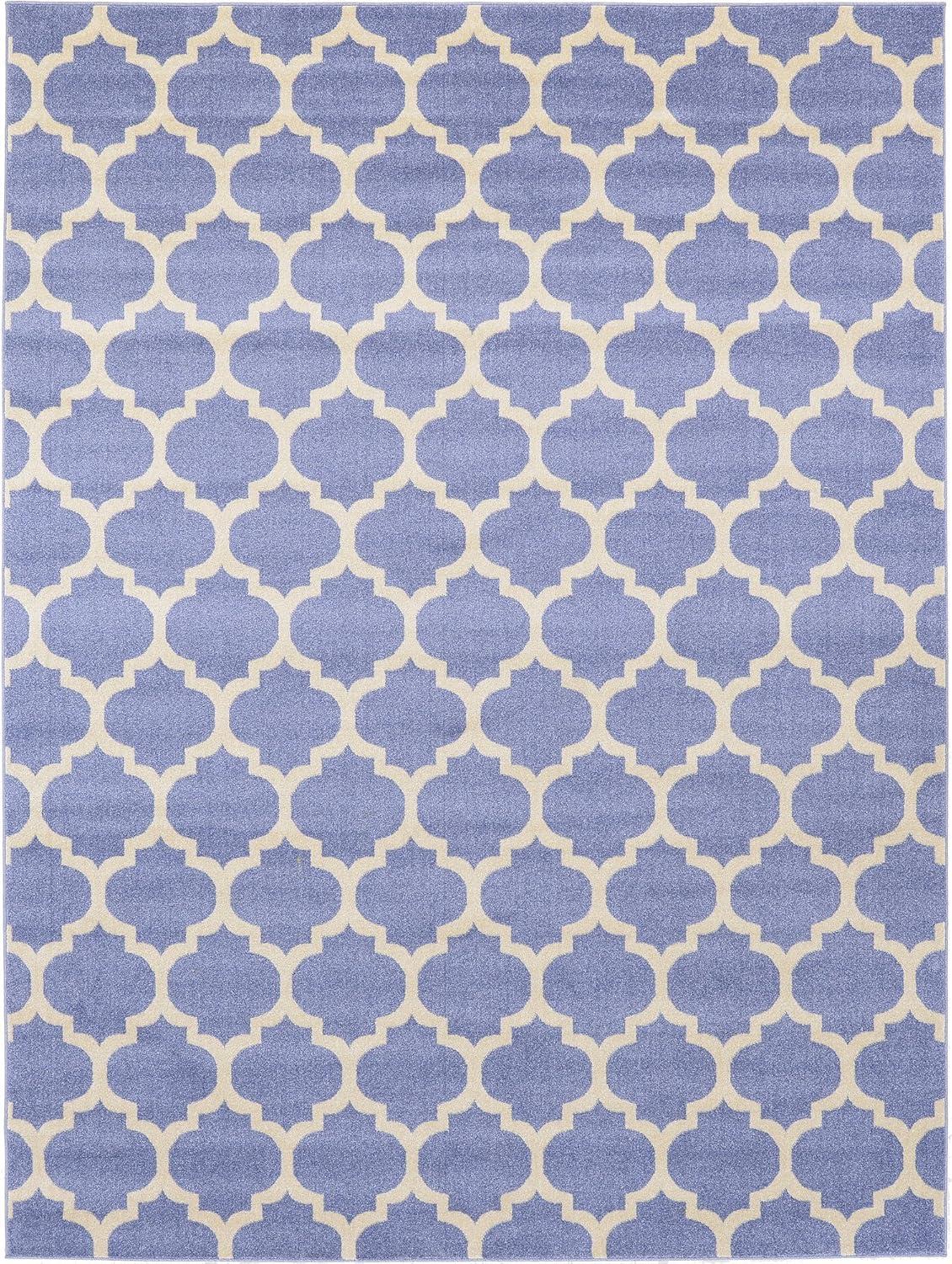 Light Blue Rectangular Trellis 9' x 12' Synthetic Area Rug