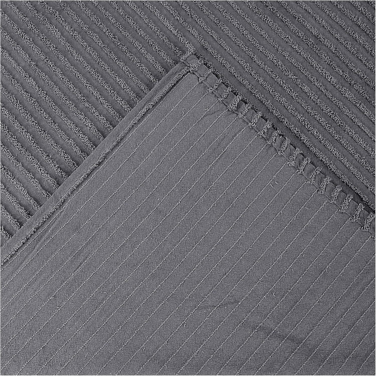 Set of 3 Queen Jullian Collection 100% Cotton Tufted Unique Luxurious Bold Stripes Design Bedspread Set Gray - Better Trends