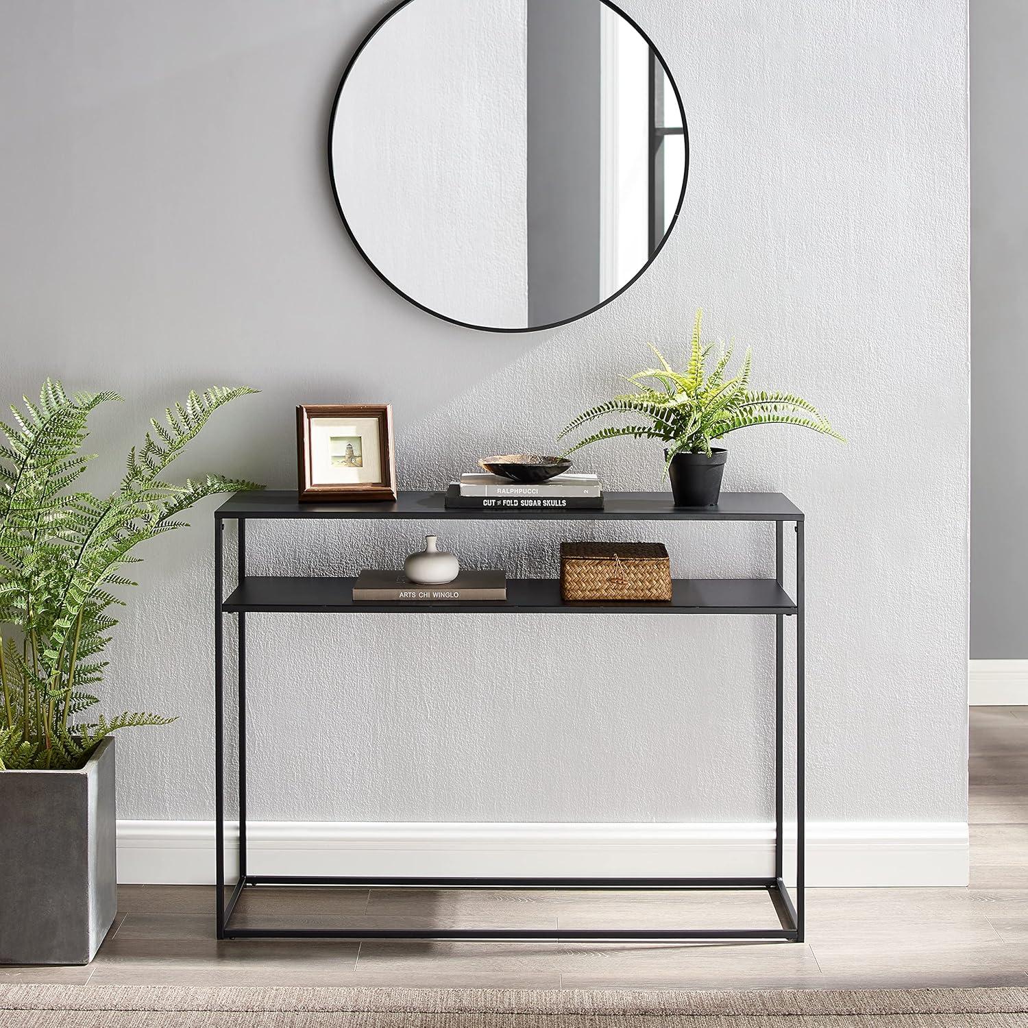 Braxton Console Table Matte Black - Crosley: Slim Steel Sofa Table, Industrial Modern Style, Open Shelf