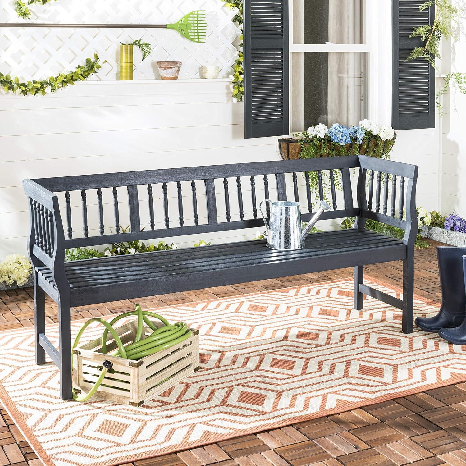 Brentwood Gray and Beige Acacia Wood Outdoor Bench