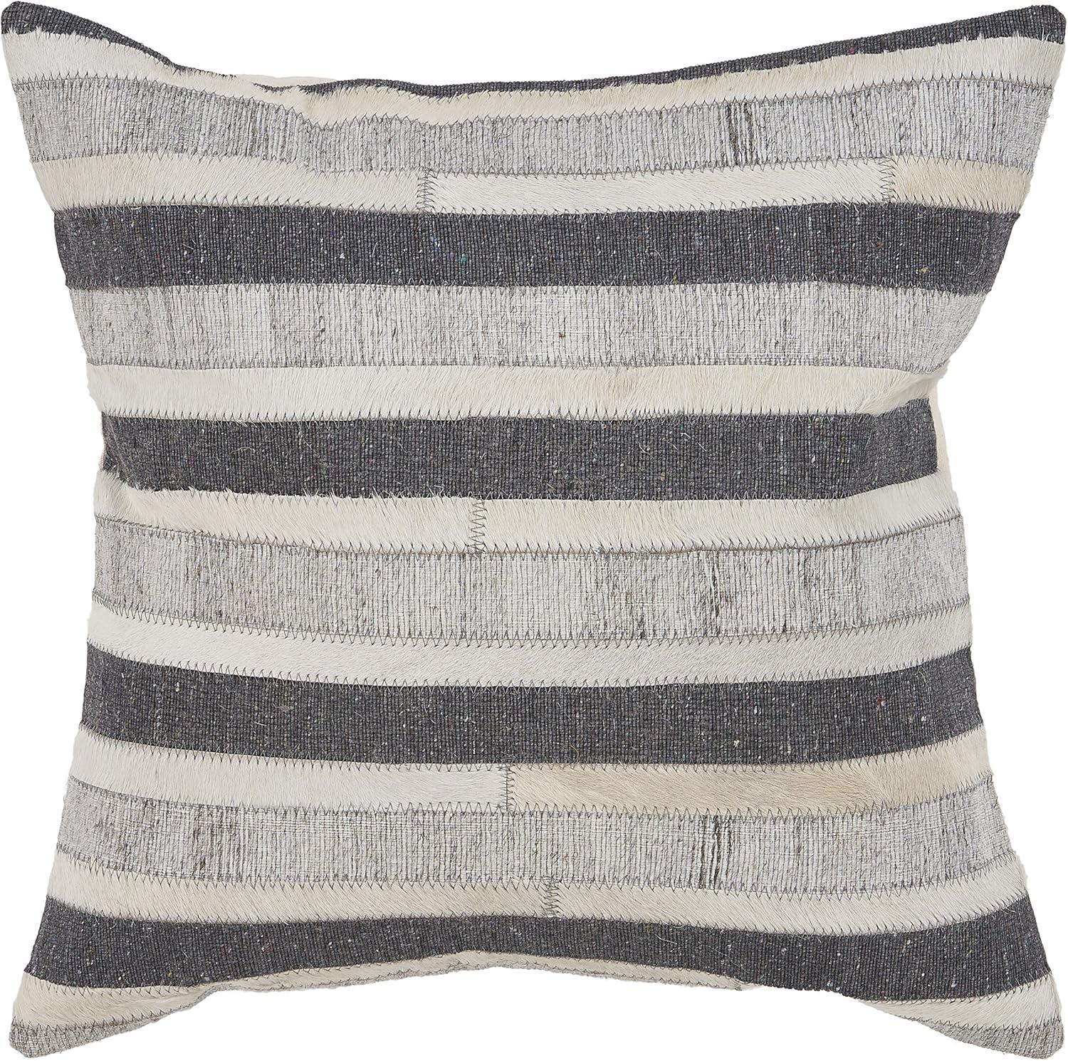 Ox Bay Contrast Faux Leather Hide Throw Pillow, Charcoal / Beige, 20" x 20", Count per Pack 1