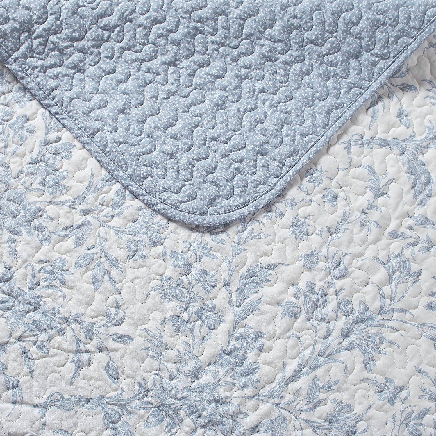 Amberley Blue Reversible Cotton Full Quilt Set