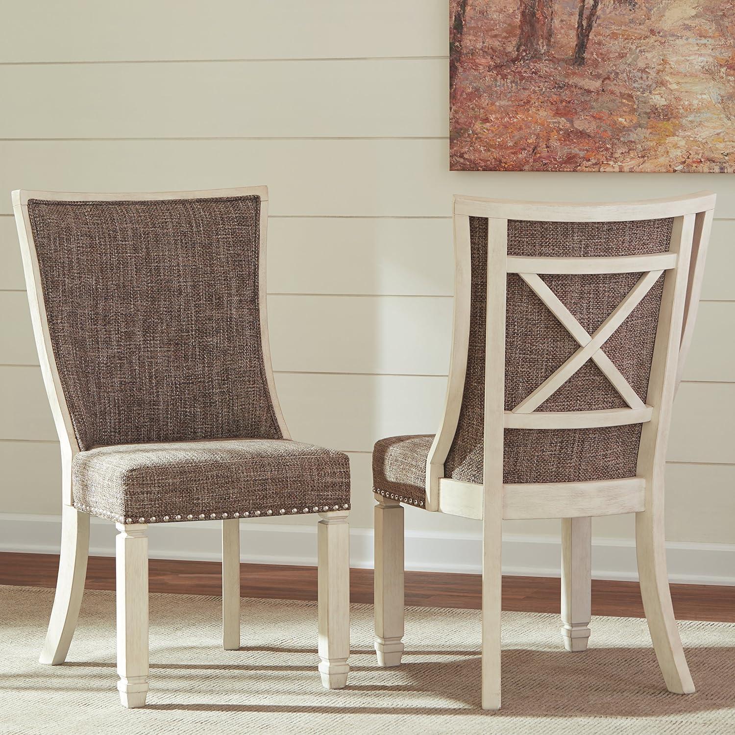 Contemporary White and Brown Wood Side Chair with Cross Back