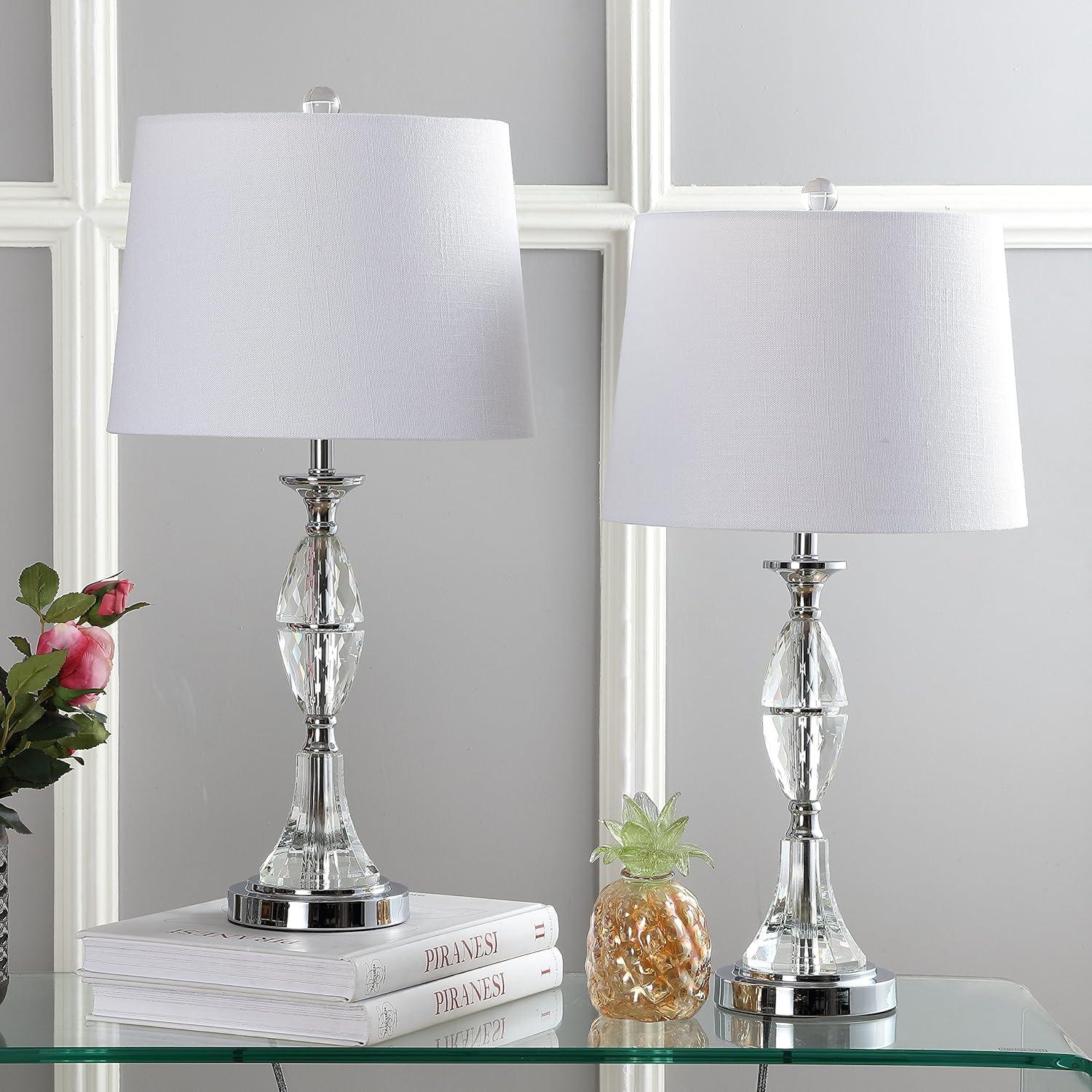 JONATHAN Y JYL2041A-SET2 Set of 2 Table Lamps Reid 25.5" Crystal LED Table Lamp French Country Bedside Desk Nightstand Lamp for Bedroom Living Room Office College Bookcase LED Bulbs Included, Clear