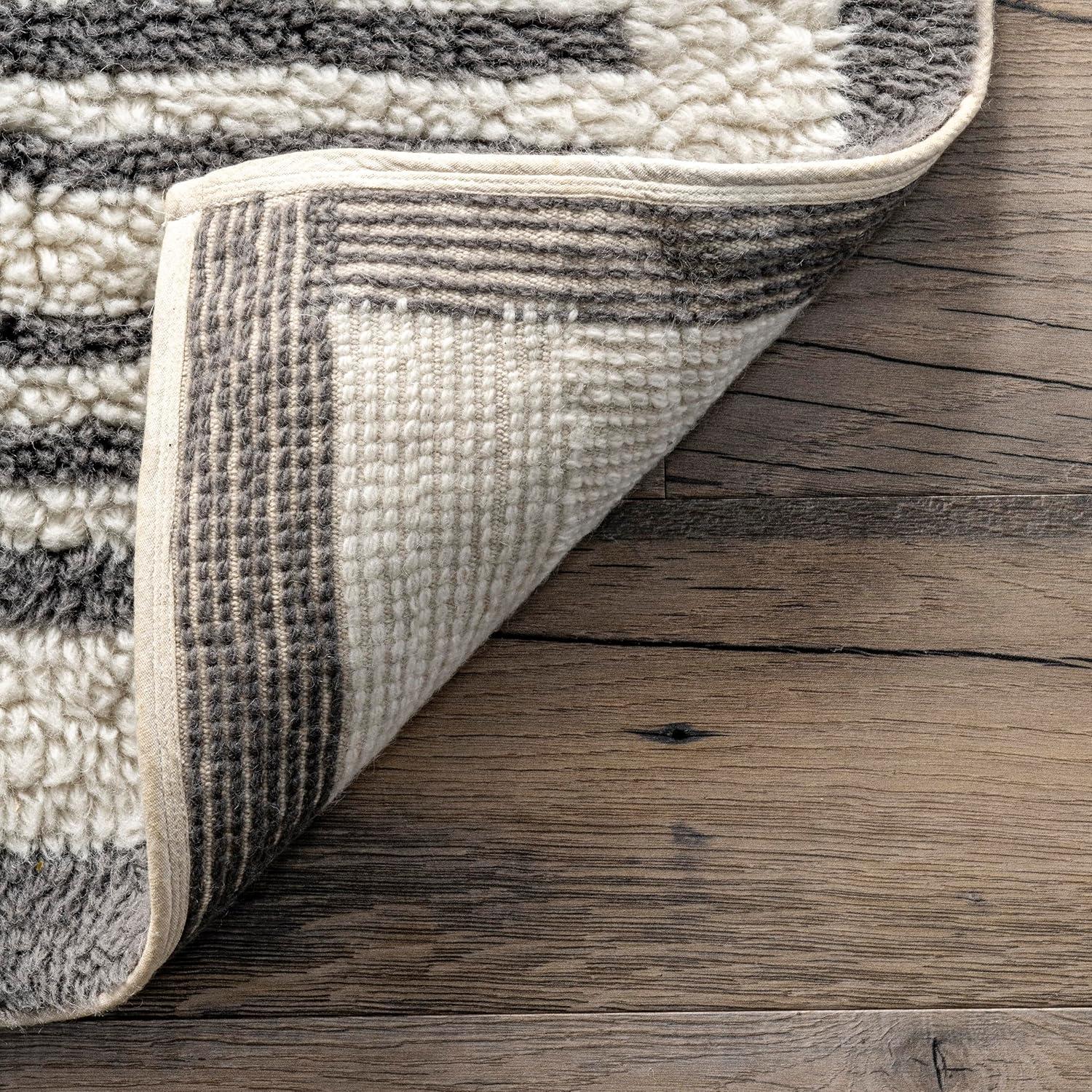 Nuloom Tayshia Striped 6x9 Machine Washable Wool Indoor Area Rug for Living Room Bedroom Dining Room Kitchen, Ivory