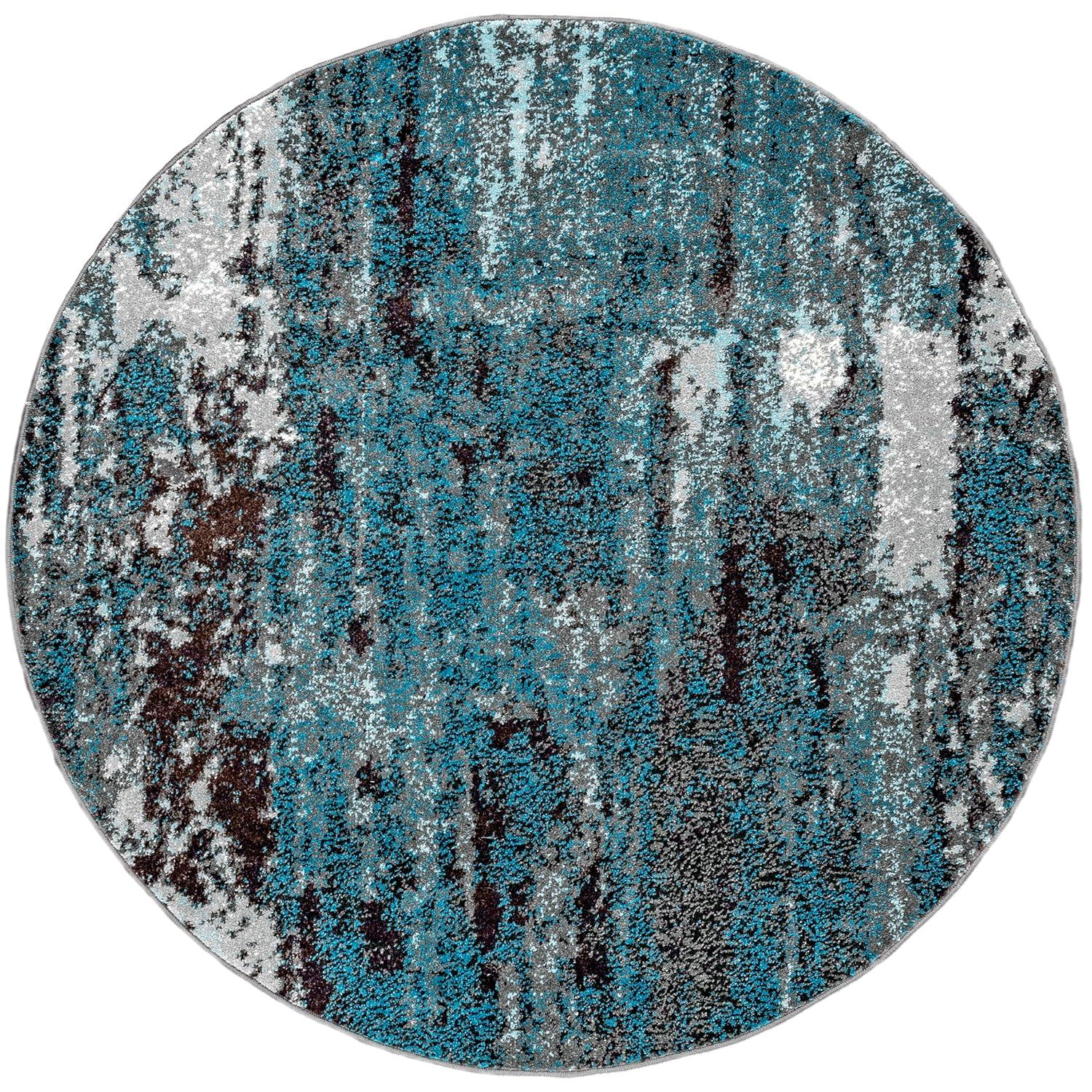 Nuloom Haydee Abstract 5 Round Indoor Area Rug for Living Room Bedroom Dining Room Kitchen, Teal/Ivory
