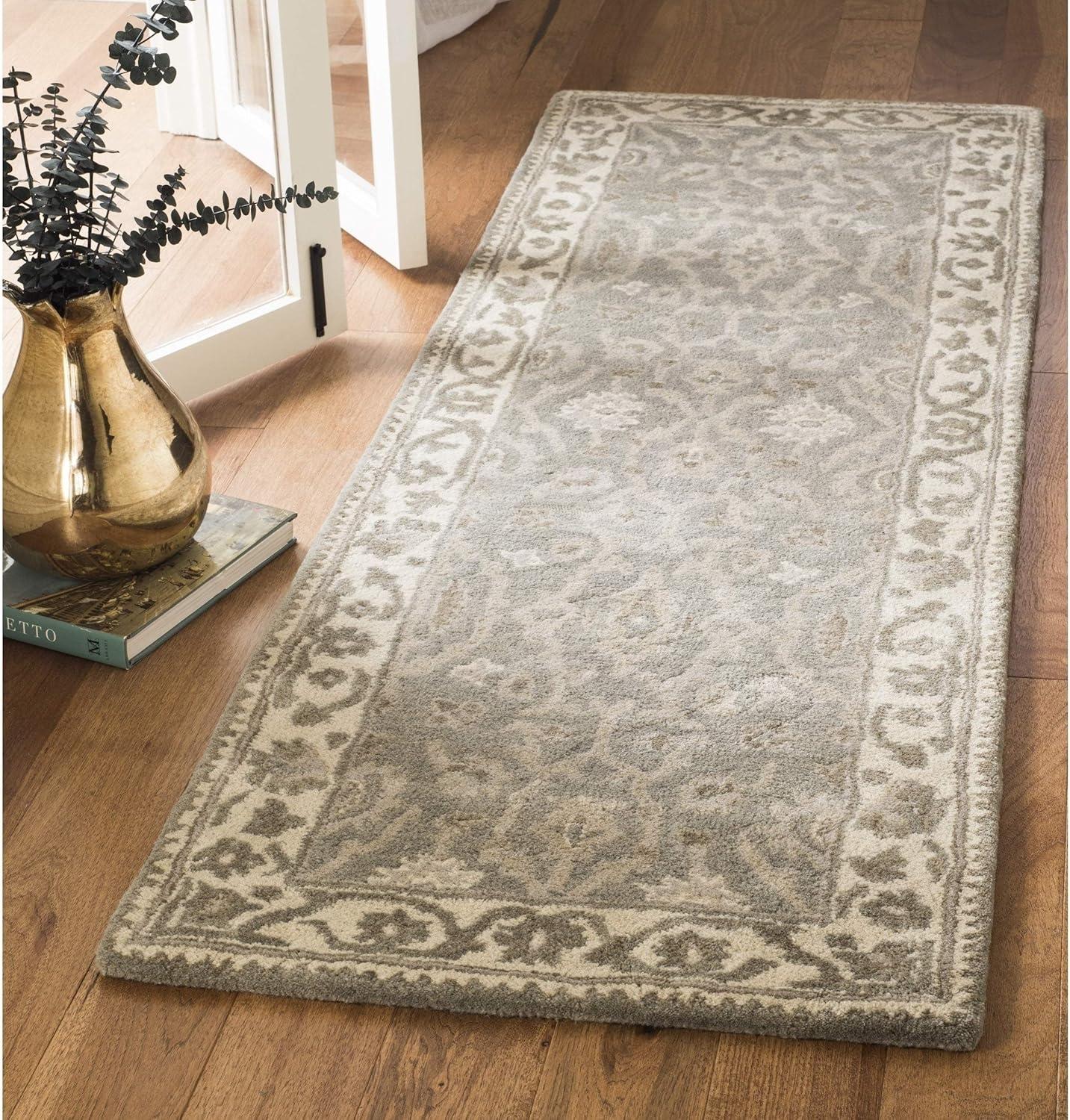 Gray and Cream Handmade Wool Tufted Runner Rug