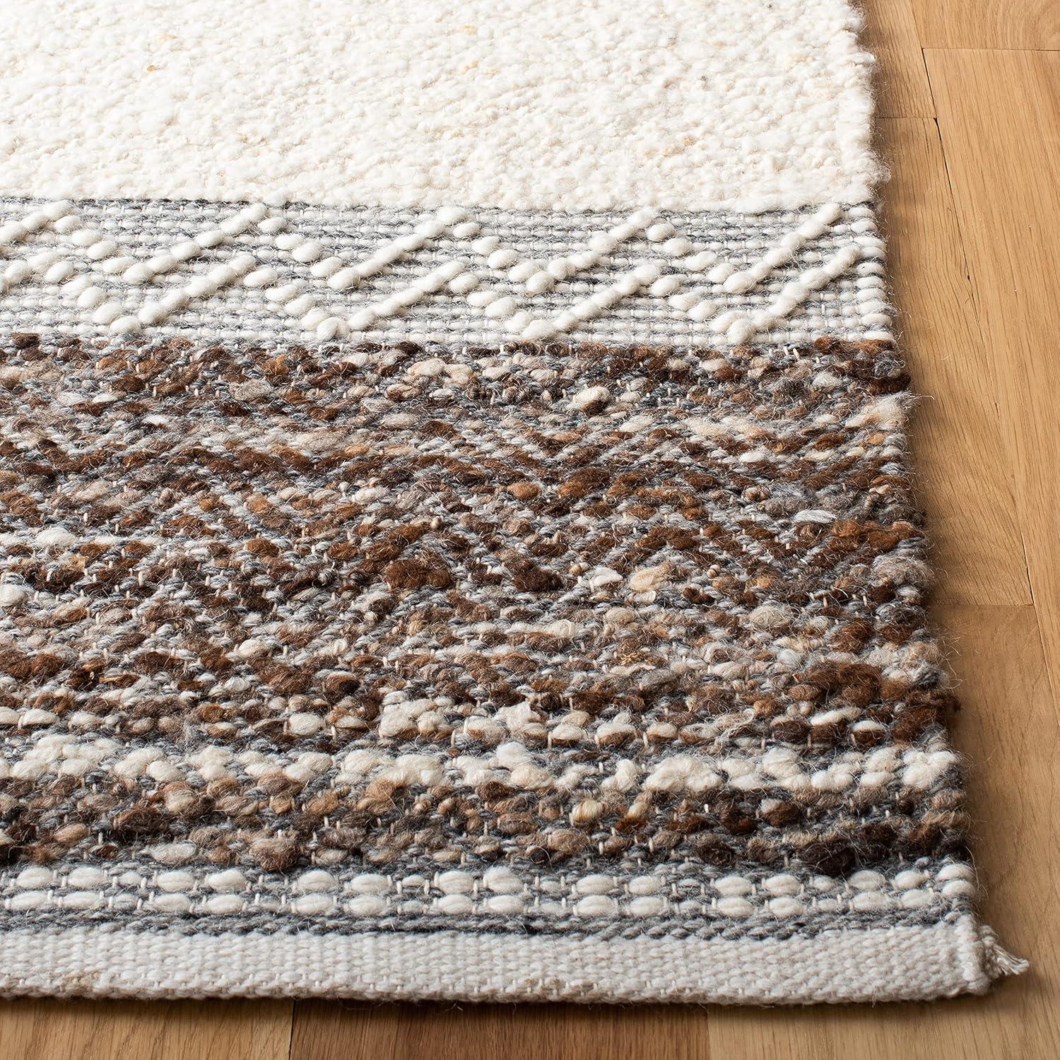 Ivory and Brown Hand-Tufted Wool 9' x 12' Rug