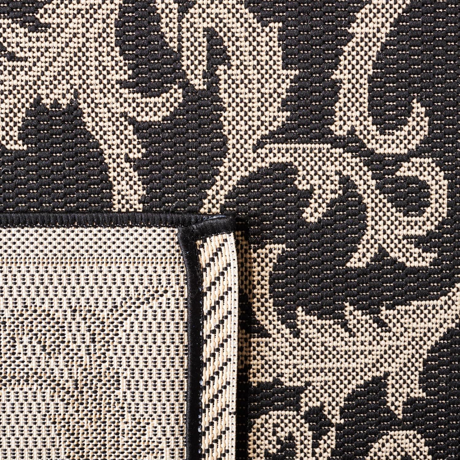 Courtyard CY2653 Power Loomed Indoor and Outdoor Area Rug - Black/Sand - 7'10"x7'10" - Safavieh