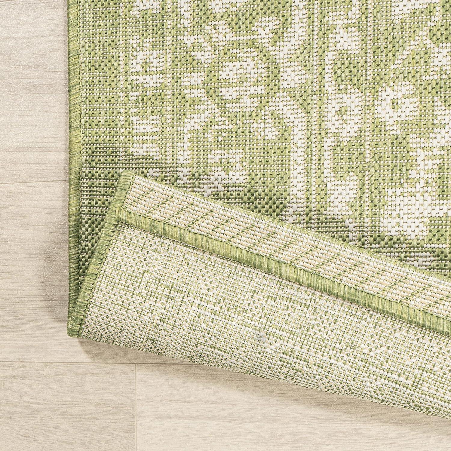 8' x 10' Malta Bohemian Styled Medallion Textured Weave Indoor/Outdoor Area Rug, Green/Cream - JONATHAN Y