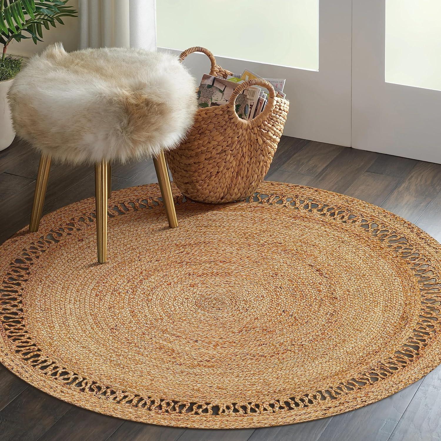 Beachcrest Home™ 100% Jute Round Area Rug– Hand Woven, Reversible, Eco-Friendly, Farmhouse Style- Beige