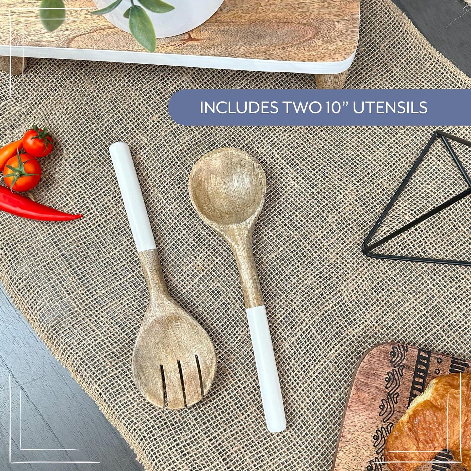 AuldHome Design Wooden Salad Bowl Set Large Serving Bowl w/ Utensils; Salad Serving Set in Mango Wood