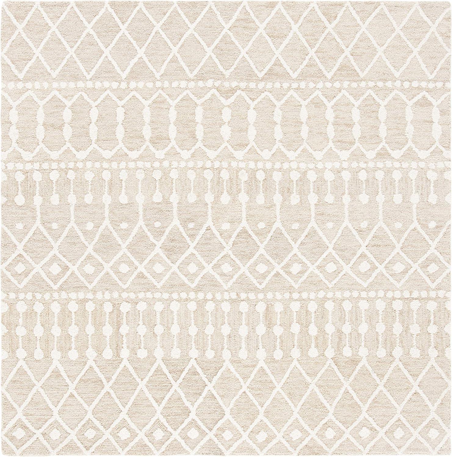 SAFAVIEH Blossom Aspen Geometric Wool Area Rug, Beige/Ivory, 6' x 6' Square