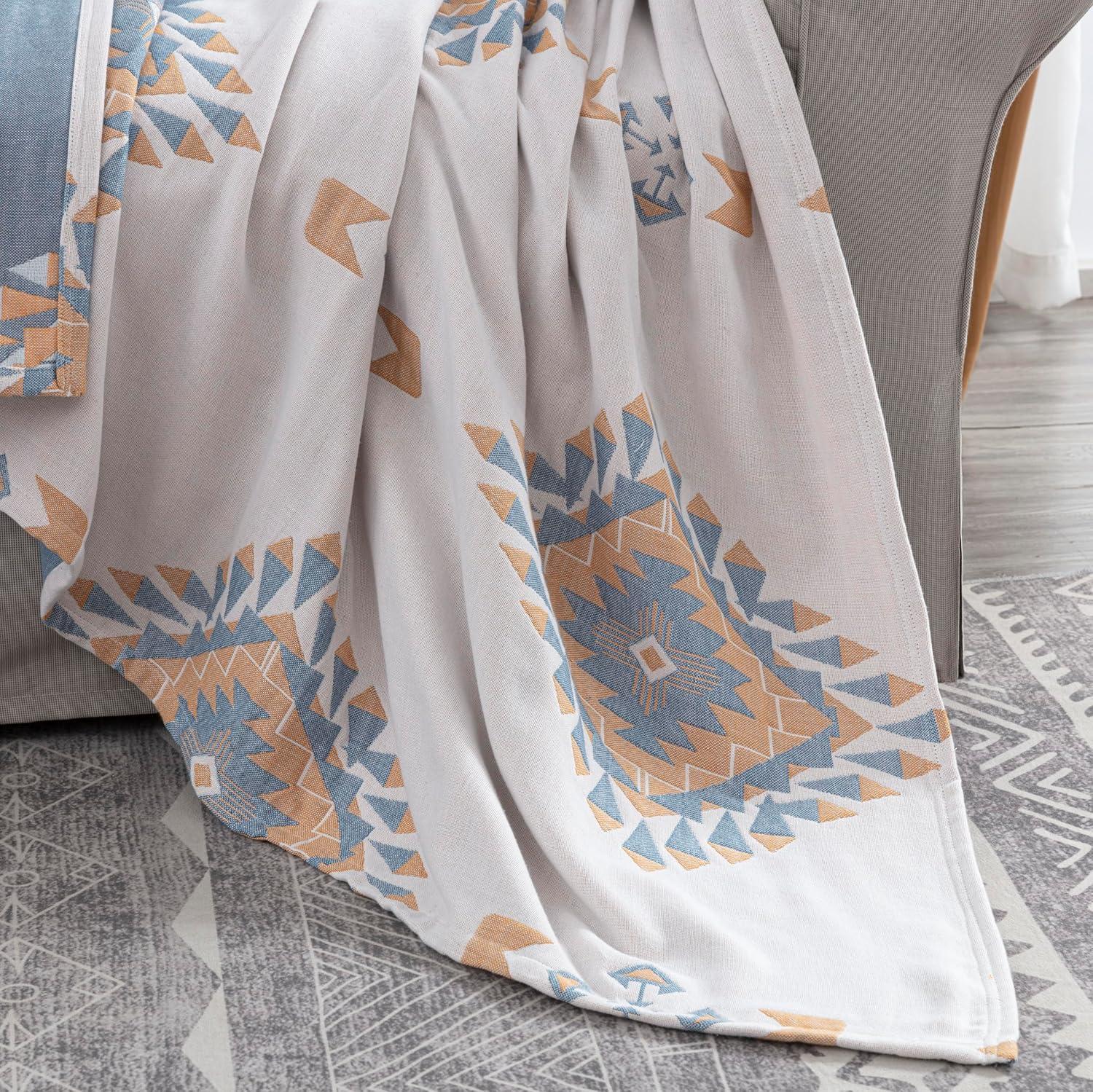 Chezmoi Collection Ezra Jacquard Woven Lightweight 4-Layer Reversible Cotton Thin Blanket