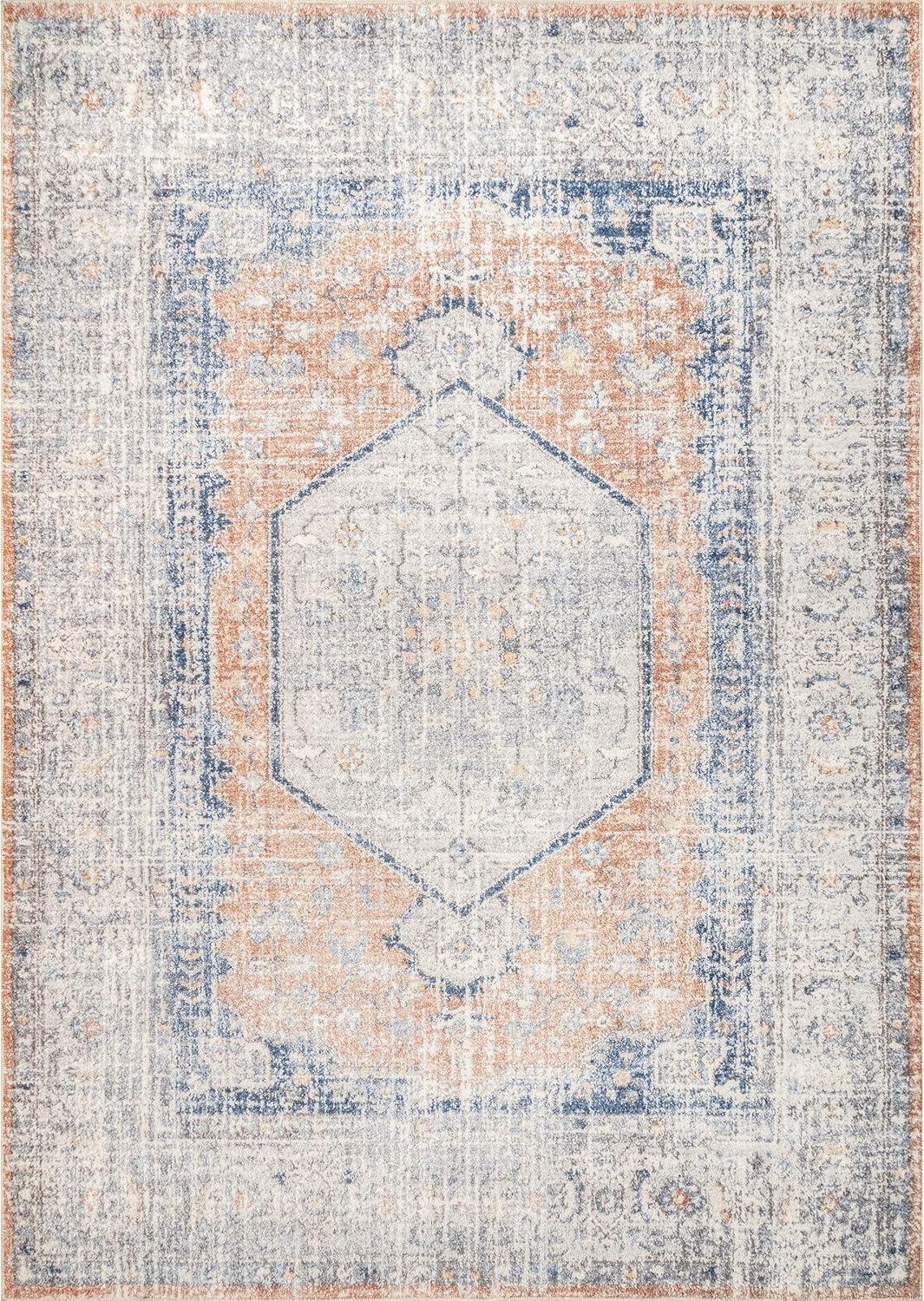 Peach Vintage Floral Ultra Thin Washable Rug, 9' x 12'