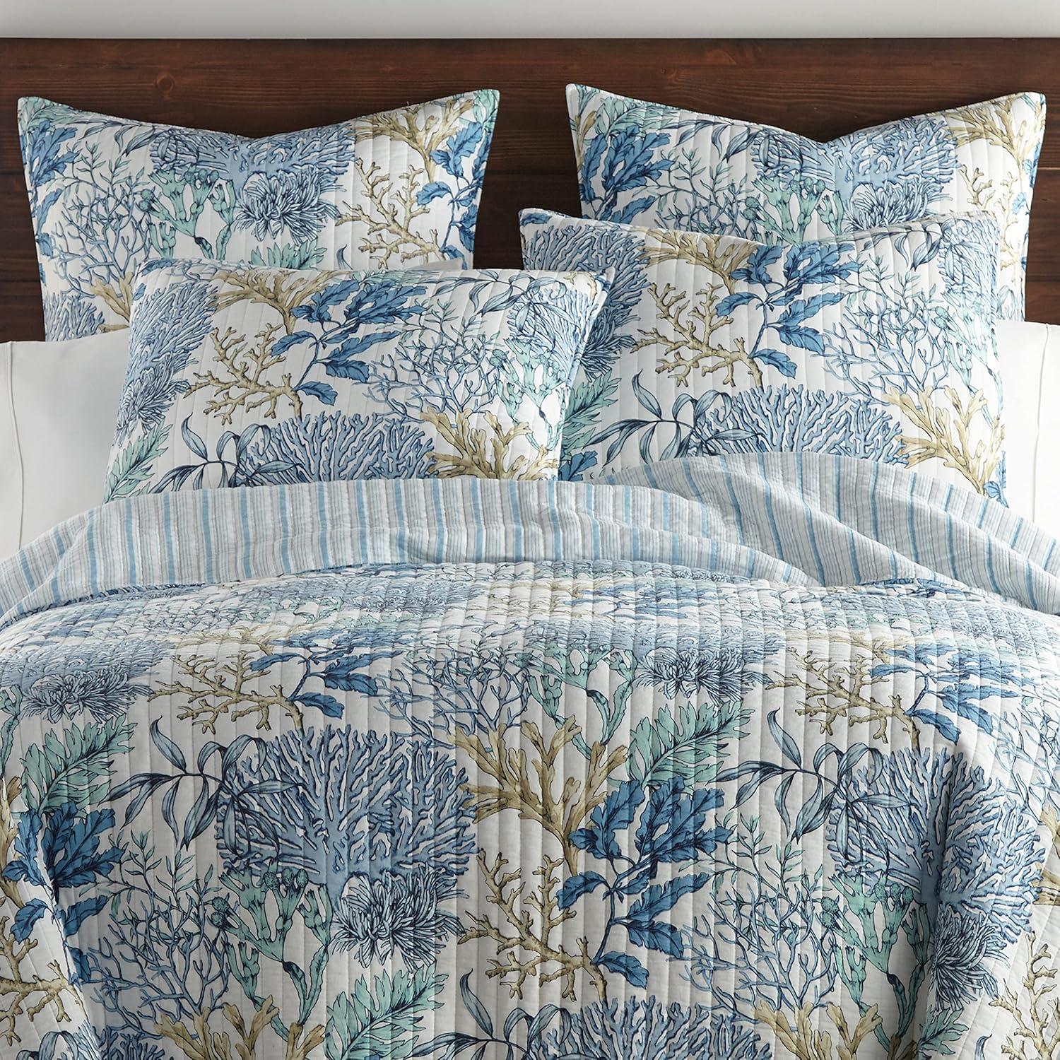 Mahina Quilt Set - Full/Queen Quilt and Two Standard Pillow Shams Blue - Levtex Home