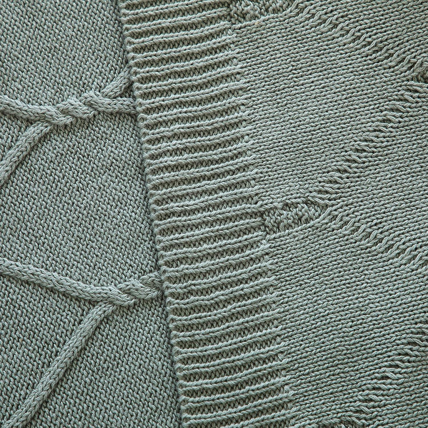 Sage Green Cotton Cable Knit Weighted Throw Blanket