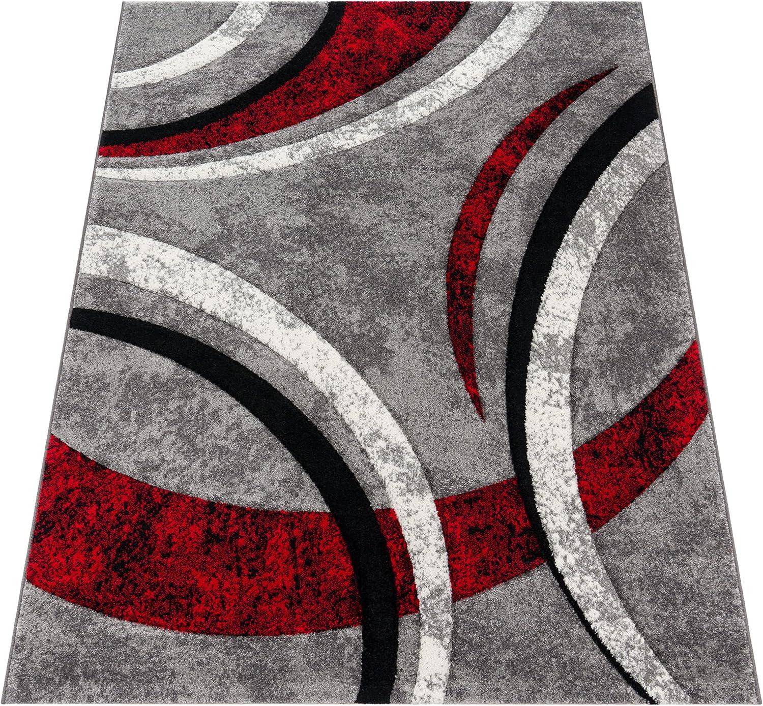 Gray and Red Abstract Polypropylene Area Rug 5'3'' x 7'7''