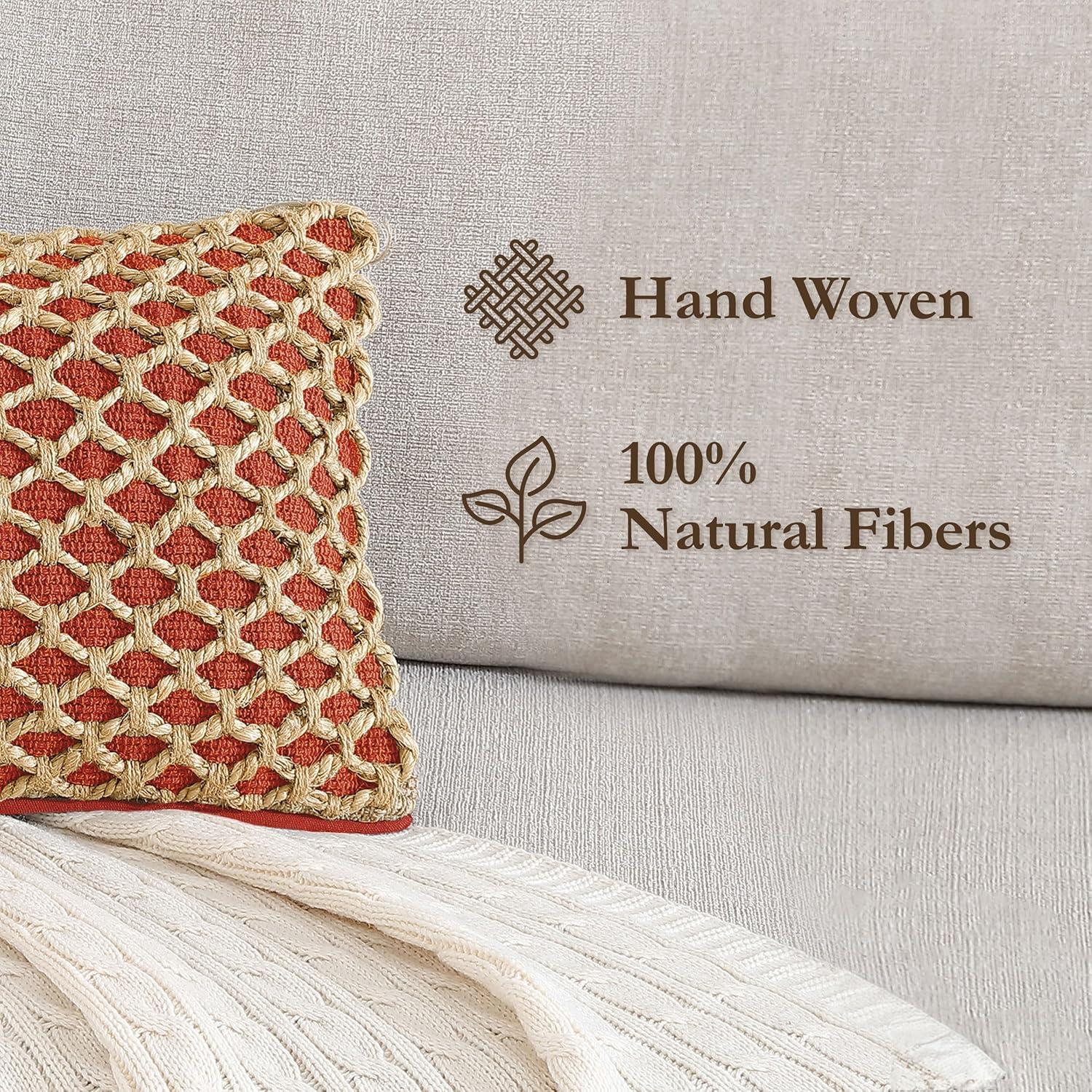 Jada Rectangular Rust Woven Cotton and Jute Pillow