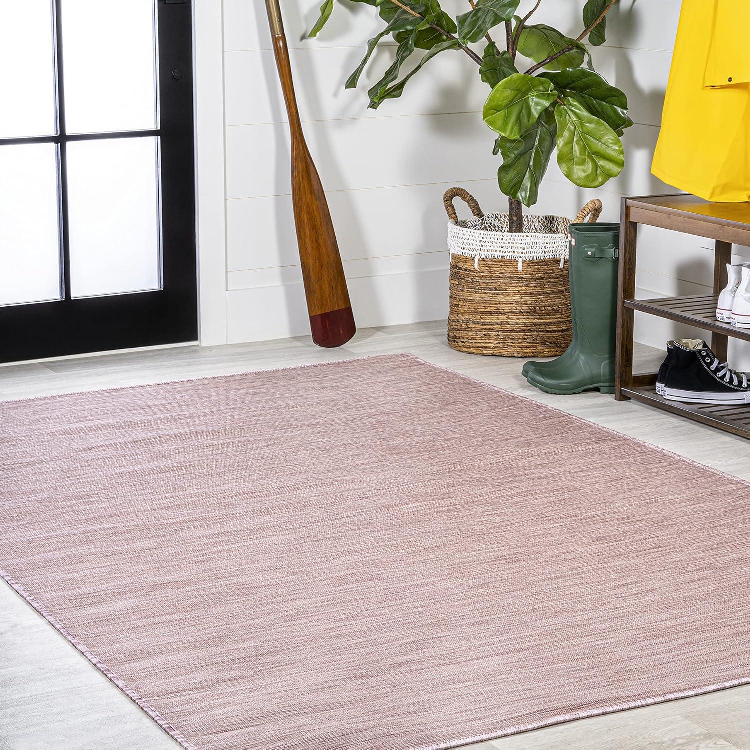 3'x5' Ethan Modern Flatweave Solid  Area Rug, Pink - JONATHAN Y