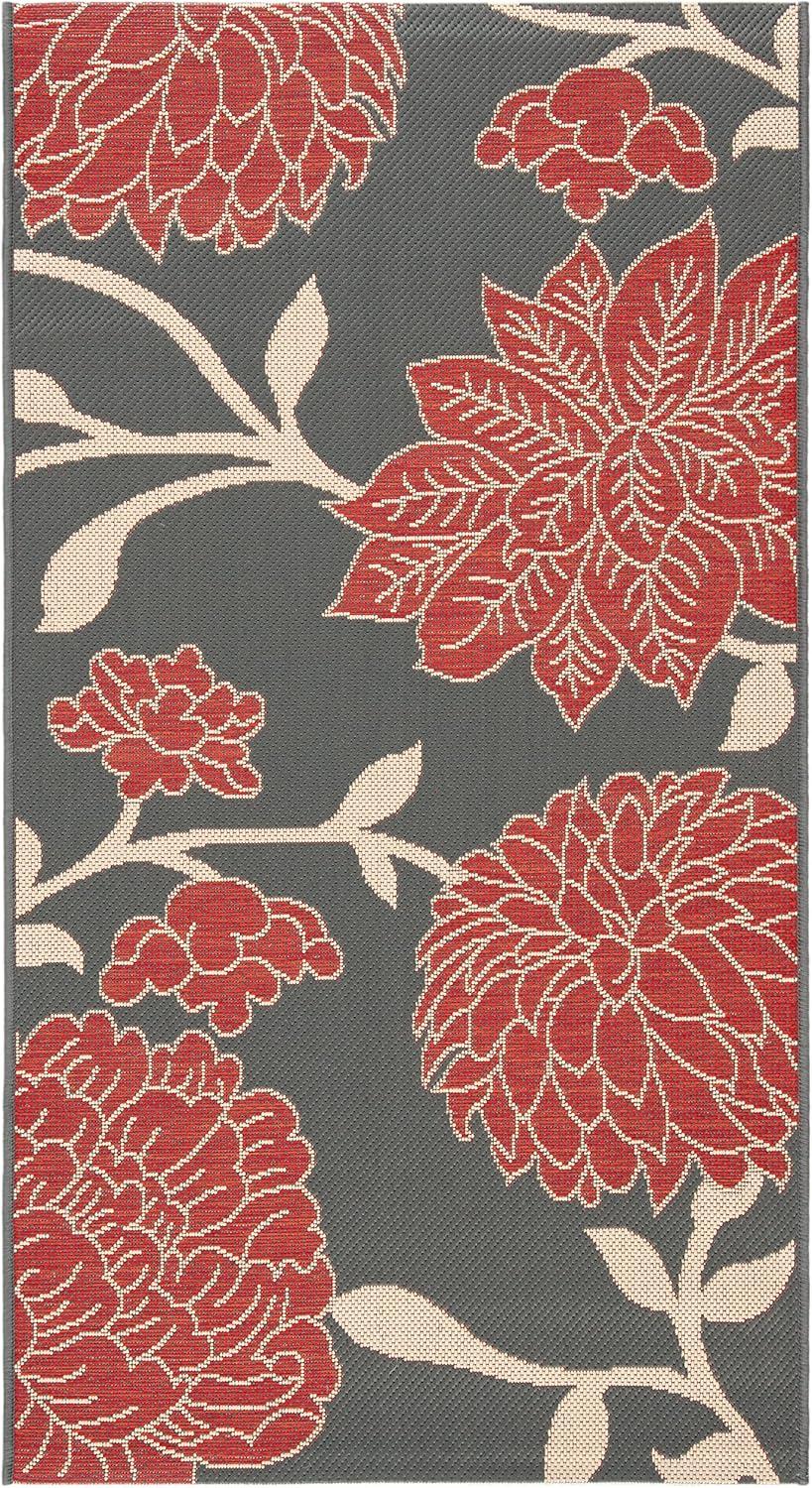 SAFAVIEH Courtyard Tyson Floral Indoor/Outdoor Area Rug, Anthracite/Red, 2'7" x 5'