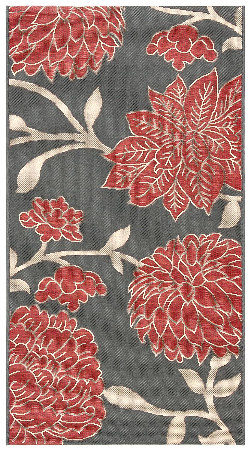 SAFAVIEH Courtyard Tyson Floral Indoor/Outdoor Area Rug, Anthracite/Red, 2'7" x 5'