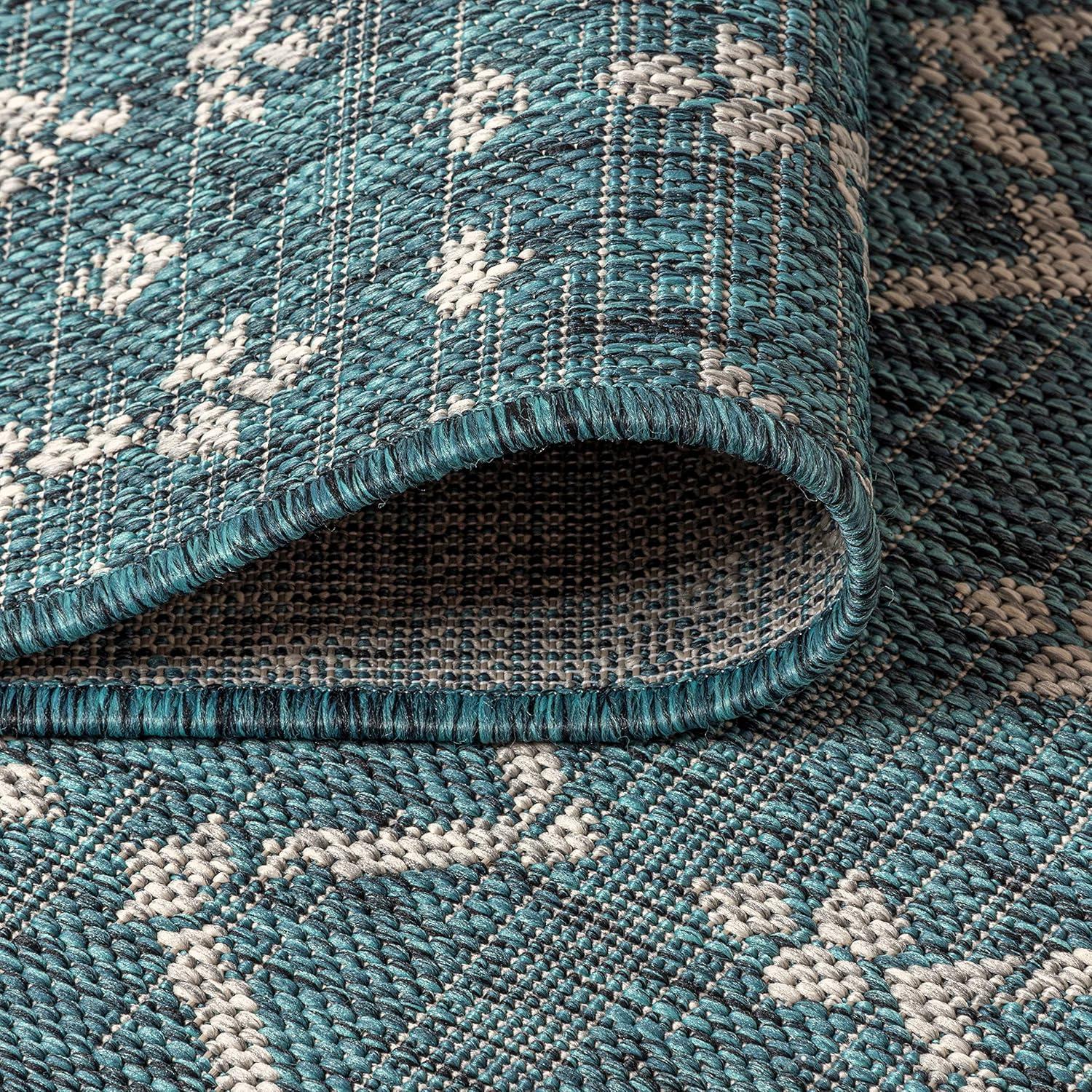 5'x8' Ourika Moroccan Geometric Textured Weave Indoor/Outdoor Area Rug, Teal/Gray - JONATHAN Y