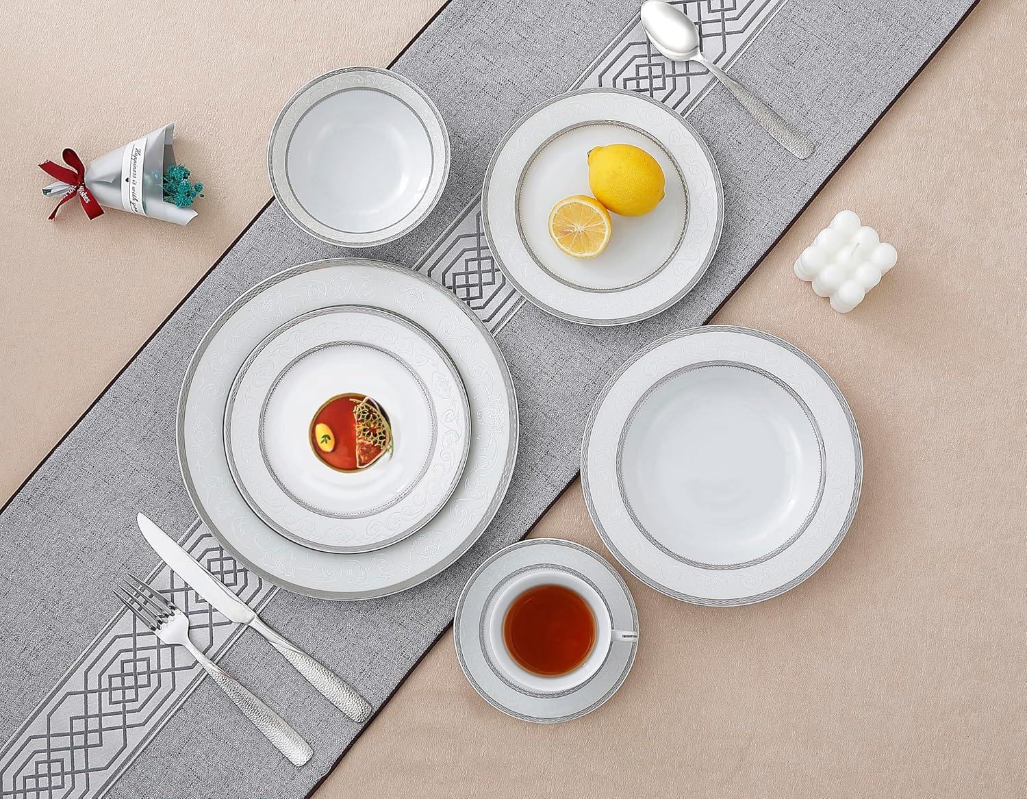 Lorren Home Trends 57 Piece Porcelain China Dinnerware Set - Service for 8