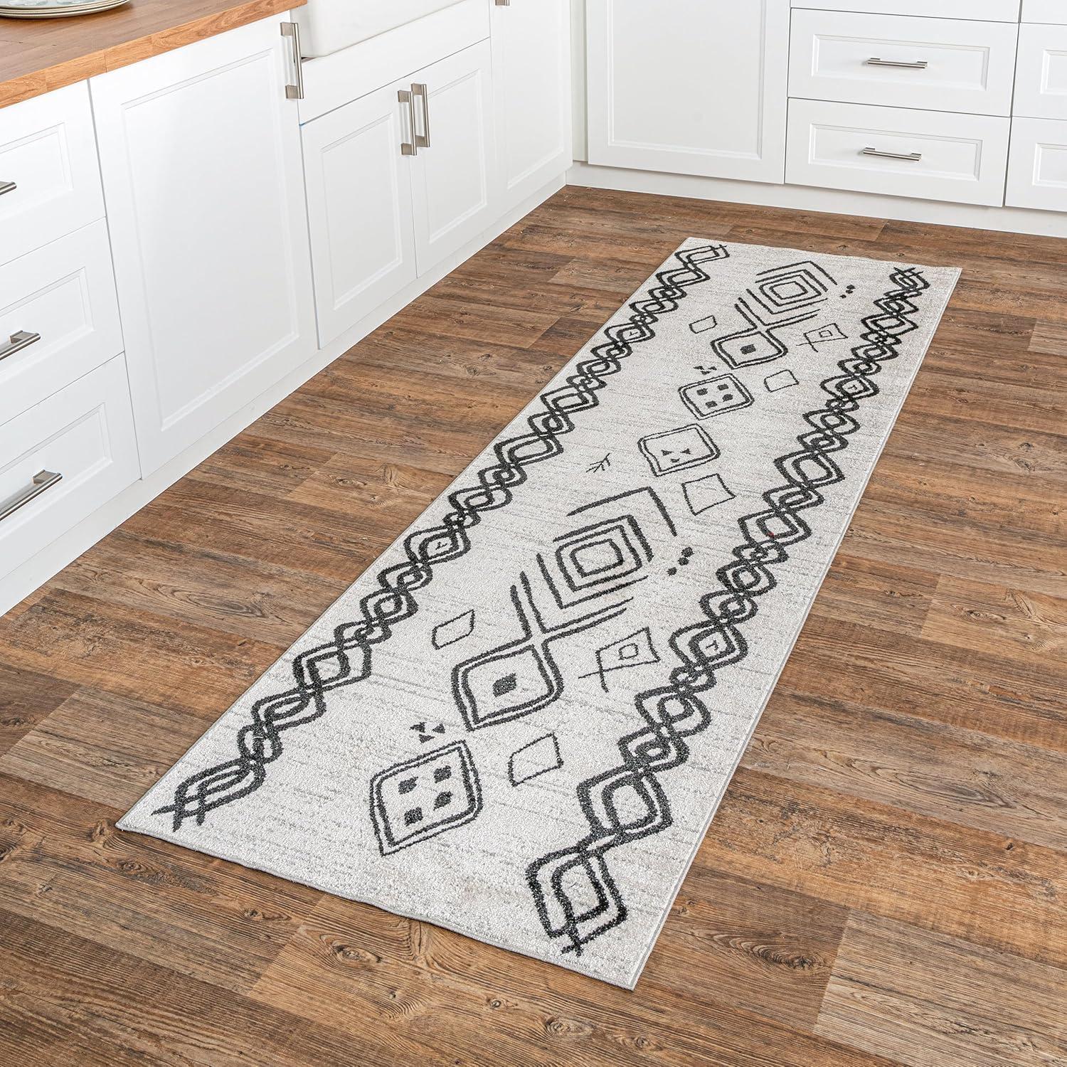 Gray Machine Washable Moroccan Runner Rug