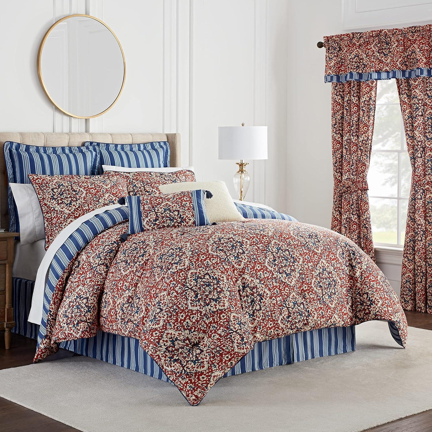 Waverly Tabriz King Blue Cotton Reversible Comforter Set