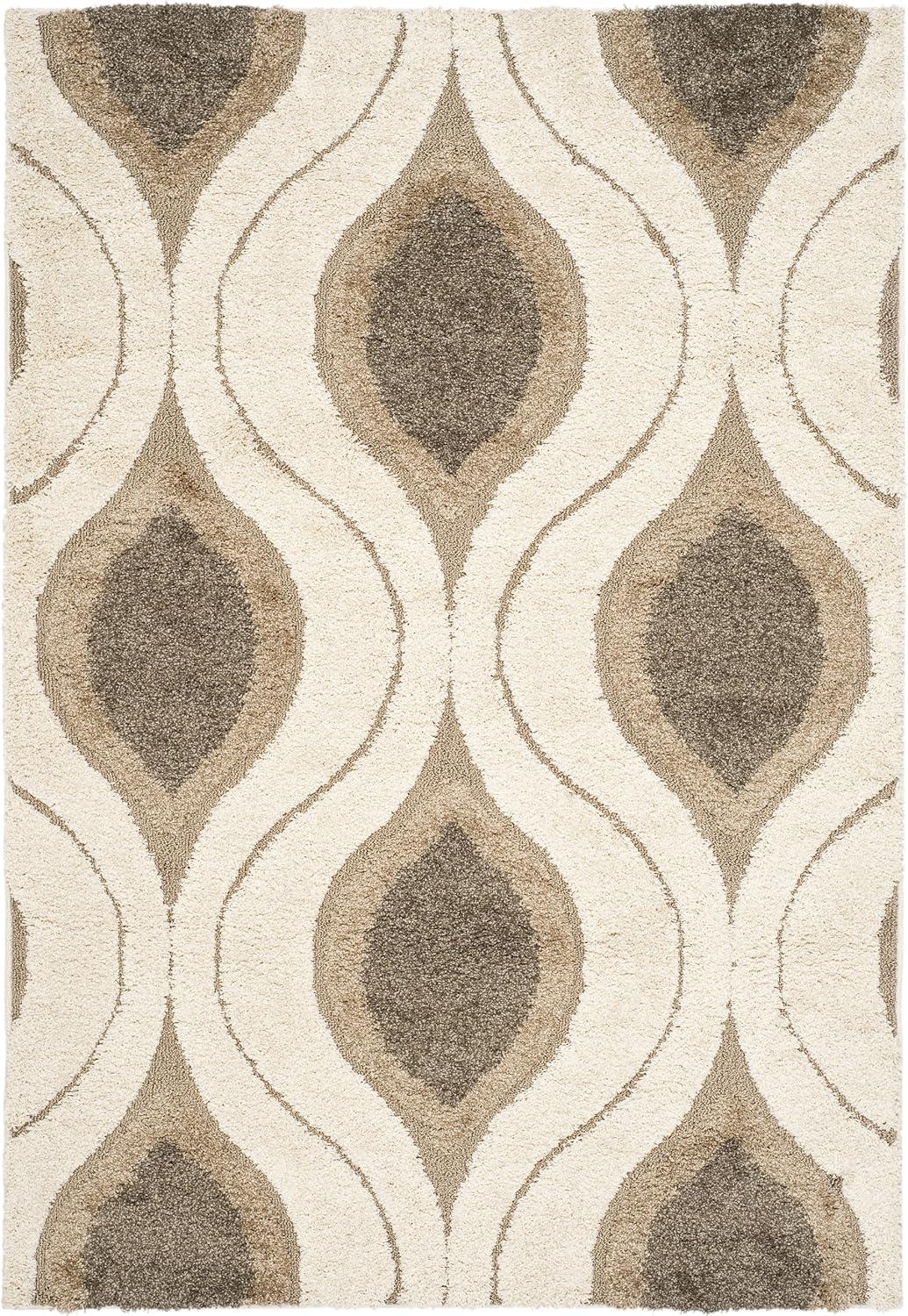 SAFAVIEH Florida Declan Geometric Swirls Shag Area Rug, Cream/Smoke, 8'6" x 12'