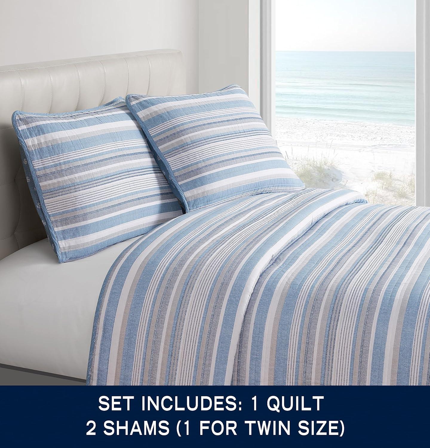 Nautica Jettison Cotton Reversible Blue Quilt Set