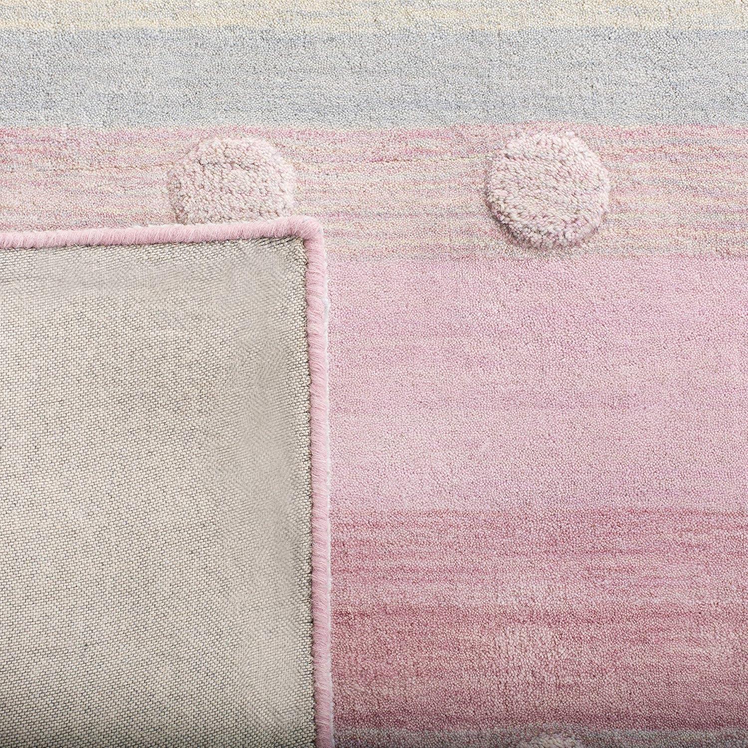 SAFAVIEH Kids Jayde Geometric Striped Wool Area Rug, Light Blue/Pink, 6' x 9'