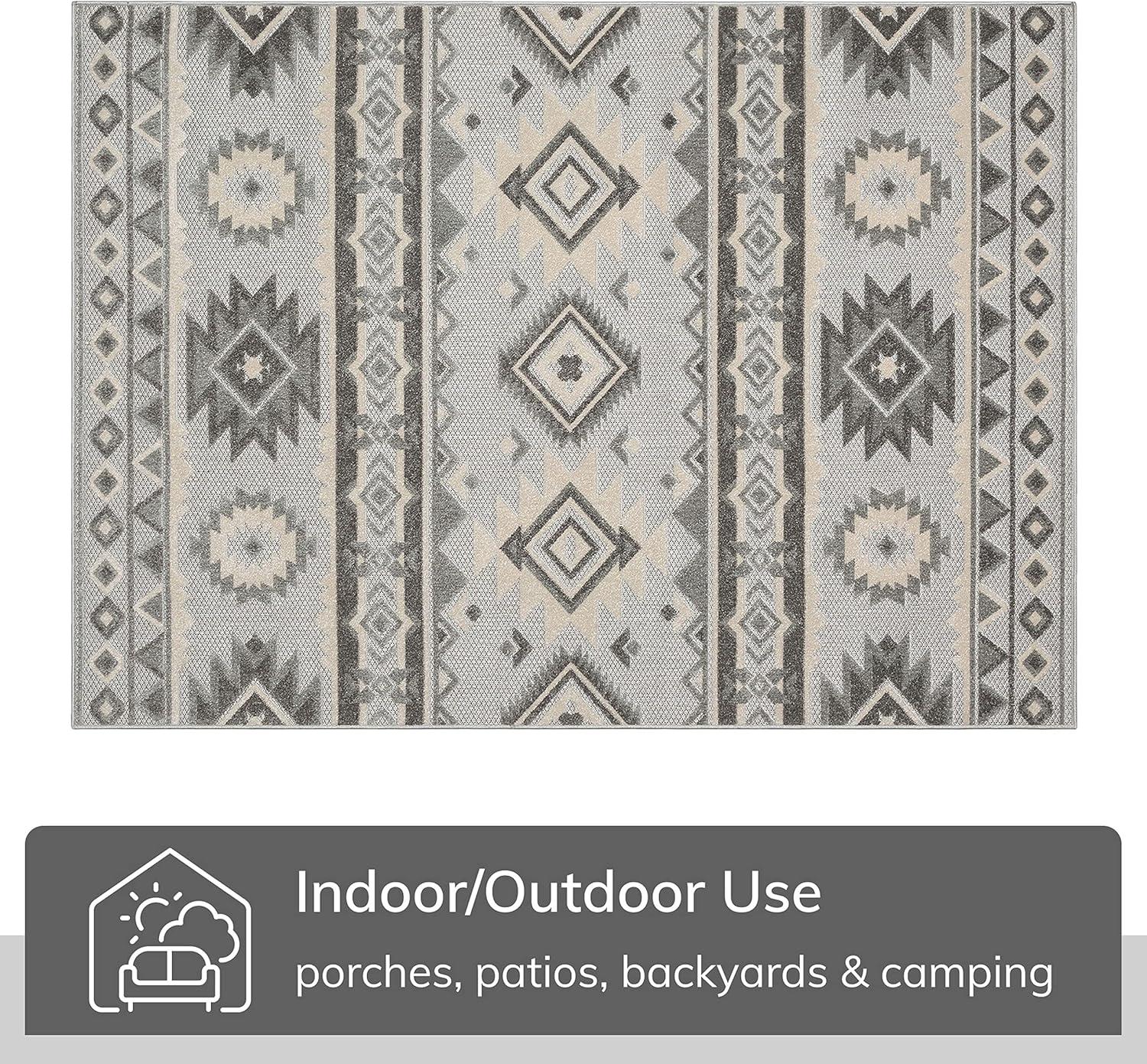 Ebern Designs Dickenson Mamba Geometric Grey Indoor/Outdoor Hi-Lo Area Rug