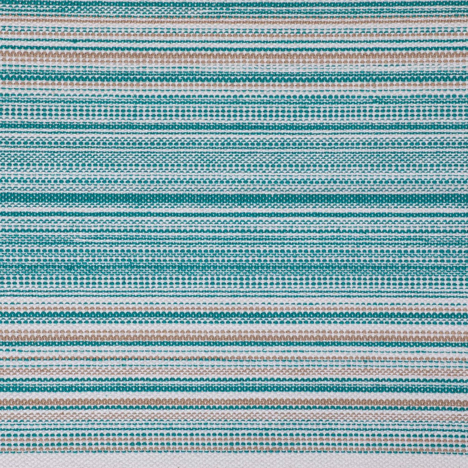 DII 14x72" Modern Cotton Striped Fringed Table Runner in Teal Blue