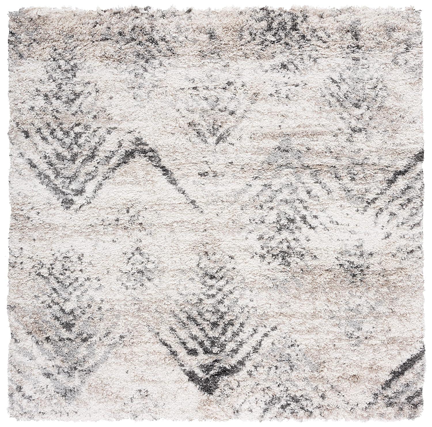 Iceland Shag ISG514 Power Loomed Area Rug - Cream/Grey - 5'3"x5'3" - Safavieh