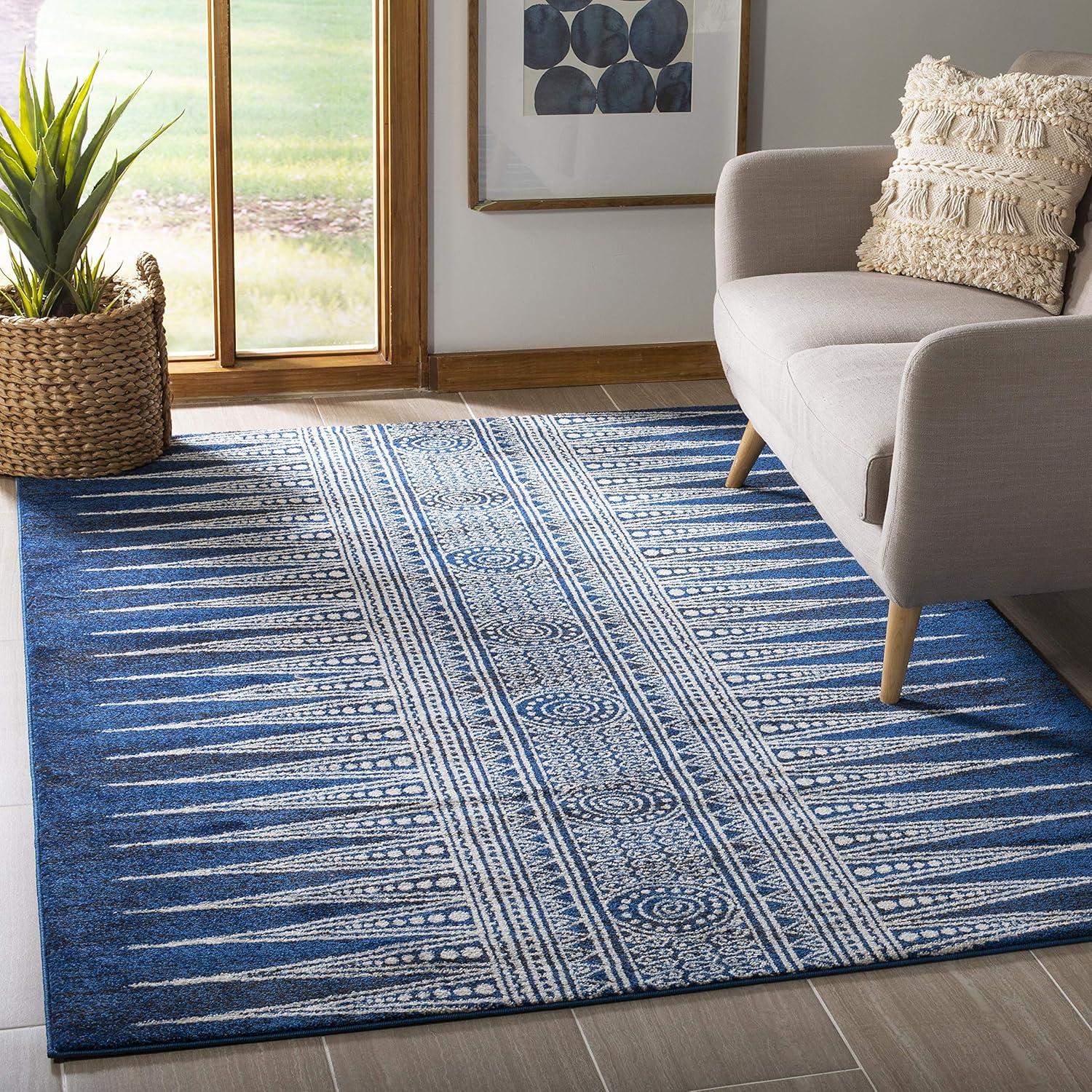 Evoke EVK226 Power Loomed Area Rug - Royal/Ivory - 6'7"x9' - Safavieh.