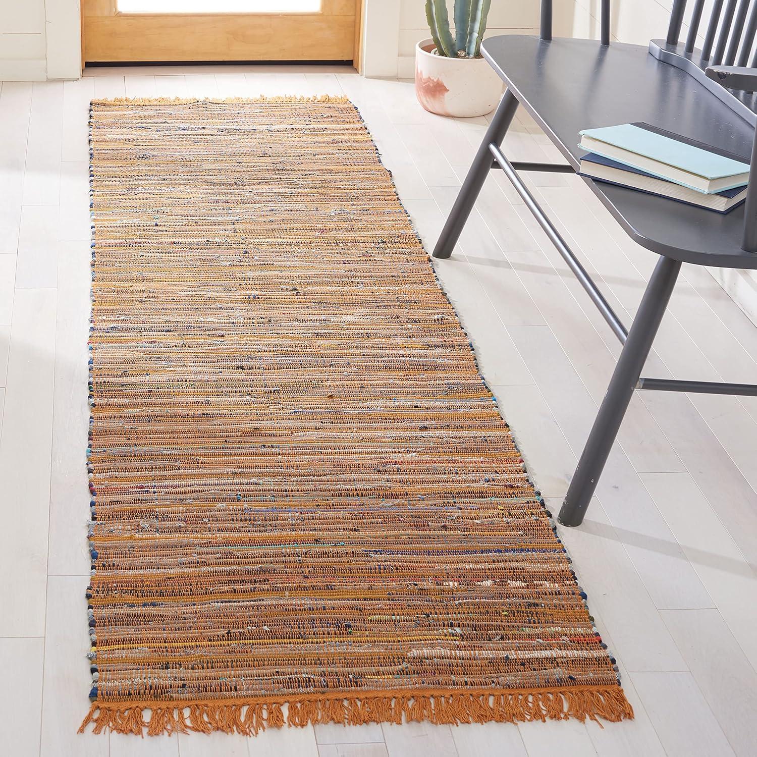 Rag Rug RAR127 Hand Woven Indoor Runner Rug - 2'3"x10' - Gold/Multi - Safavieh