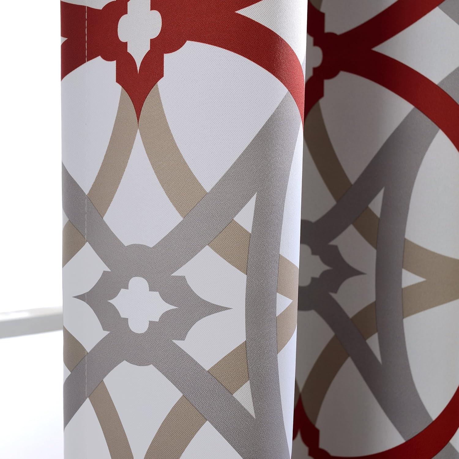 DriftAway Alexander Spiral Geo Trellis Pattern Window Curtain Valance Rod Pocket 52 Inch by 14 Inch Plus 2 Inch Header Red and Gray 1 Pack