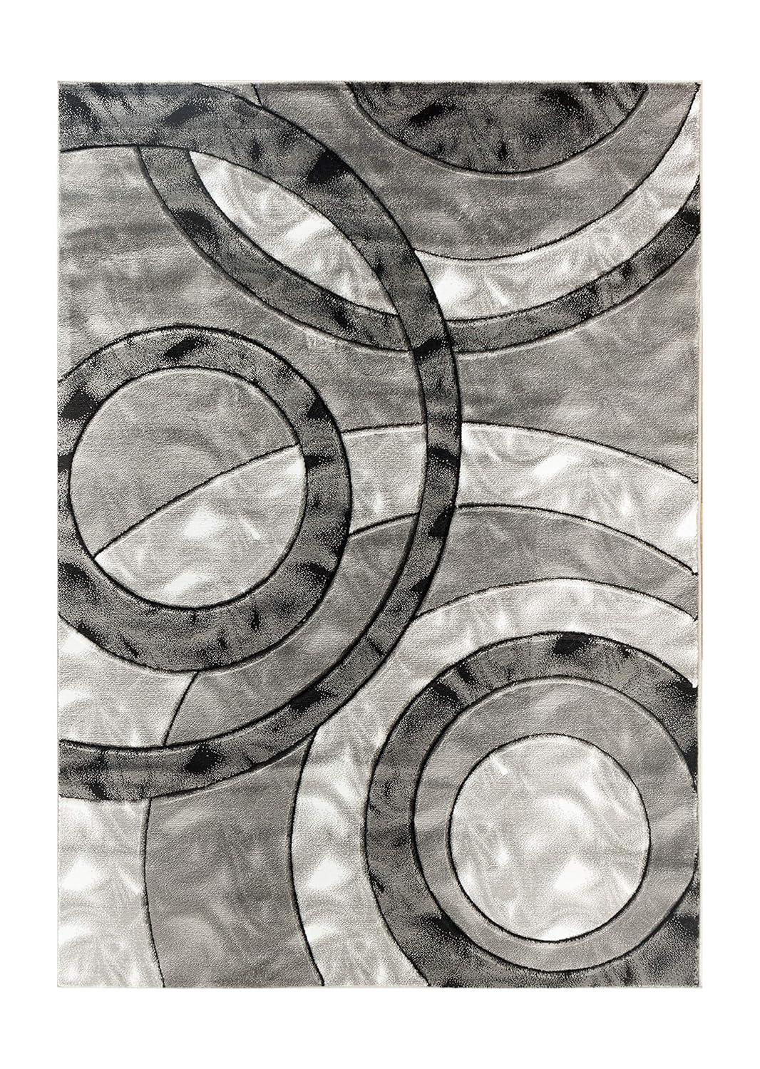 GLORY RUGS Area Rug Modern 4x6 Grey Black Circles Geometry Soft Hand Carved Contemporary Floor Carpet Fluffy Texture for Indoor Living Dining Room and Bedroom Area