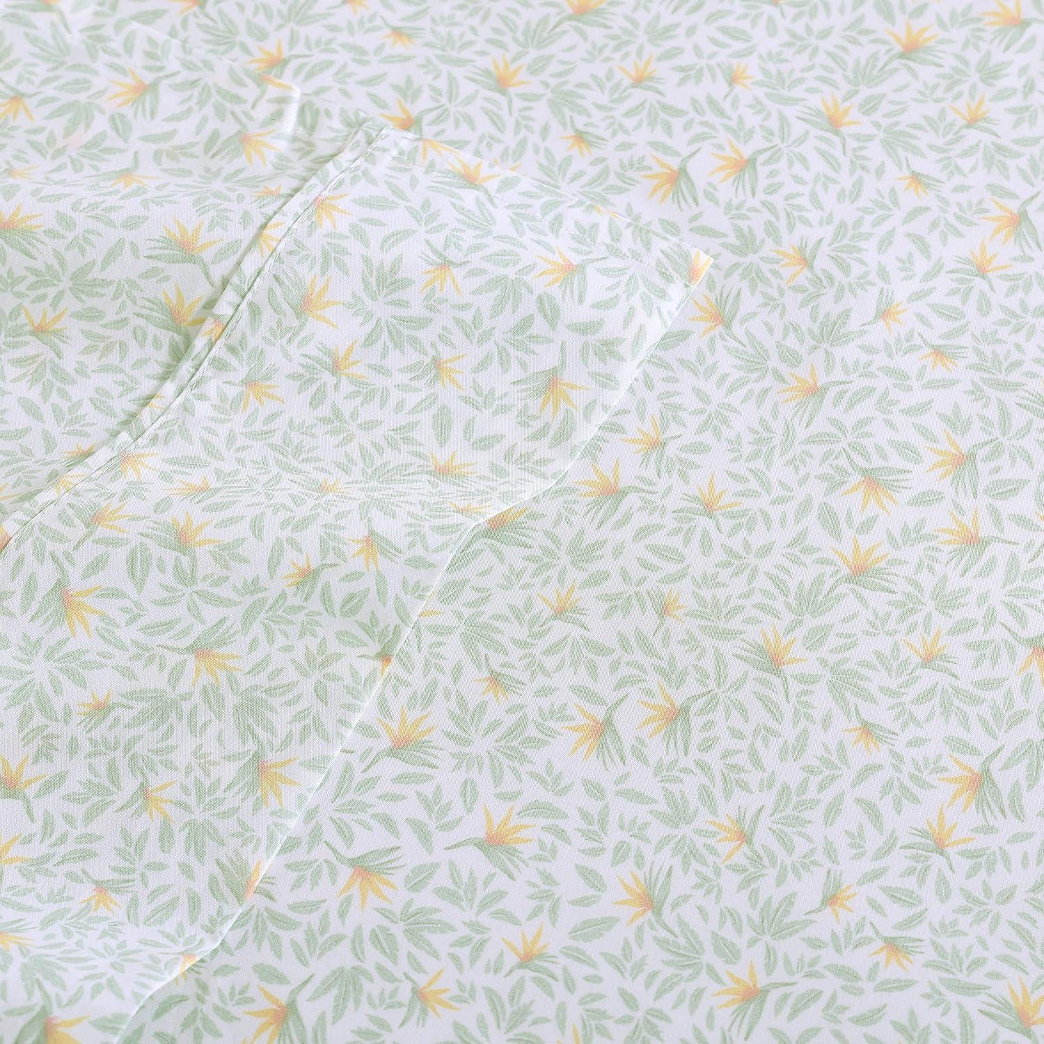 Tommy Bahama Crane Flower 100% Cotton Percale- 4 Piece- Sheet Set  Green- Queen