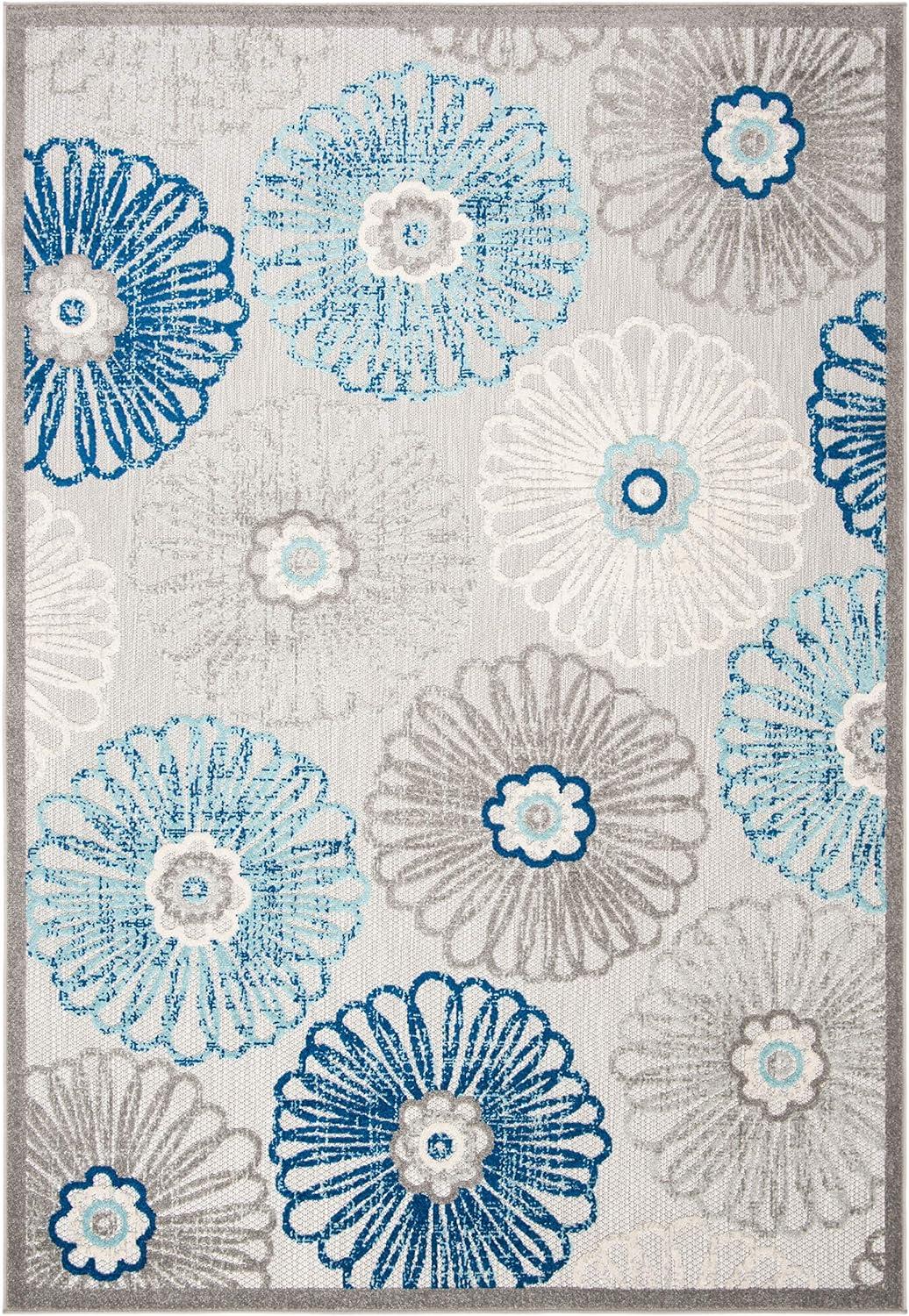 Blue Floral Synthetic Rectangular 4' x 6' Non-slip Area Rug