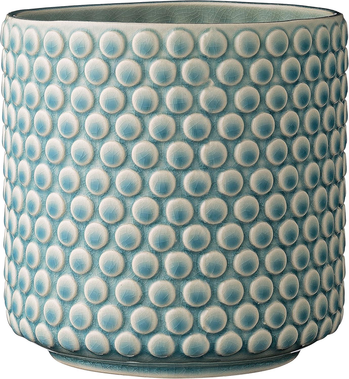 Bloomingville Round Stoneware Planter Pot with Polka Dots, Sky Blue