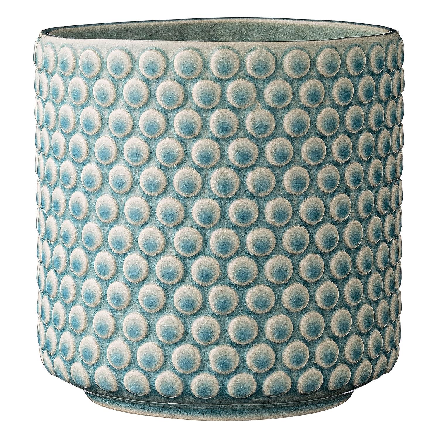 Bloomingville Round Stoneware Planter Pot with Polka Dots, Sky Blue