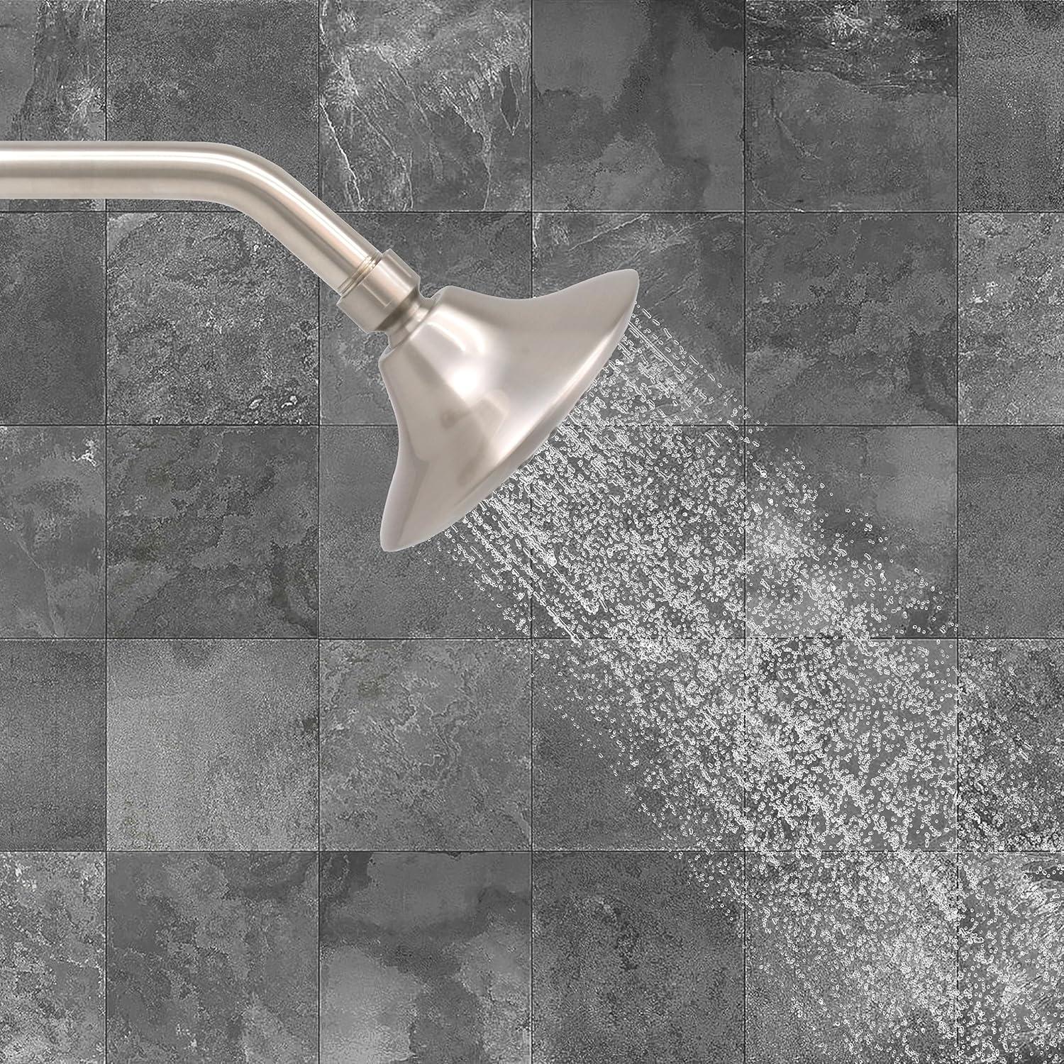 Westbrass CO561-07 5" Round Thin 5-Function Adjustable Spray Shower Head with 8" Wall Mount Arm, Satin Nickel