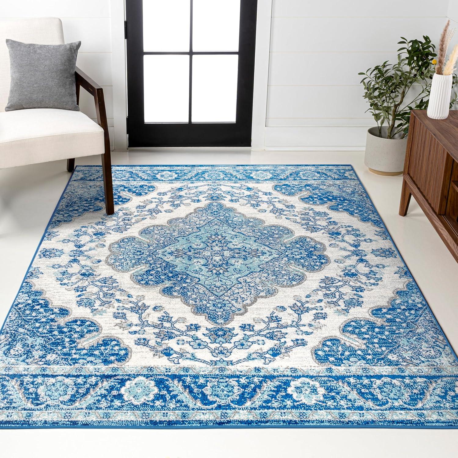 JONATHAN Y Bohemian FLAIR Boho Vintage Medallion Cream/Blue 4 ft. x 6 ft. Area Rug
