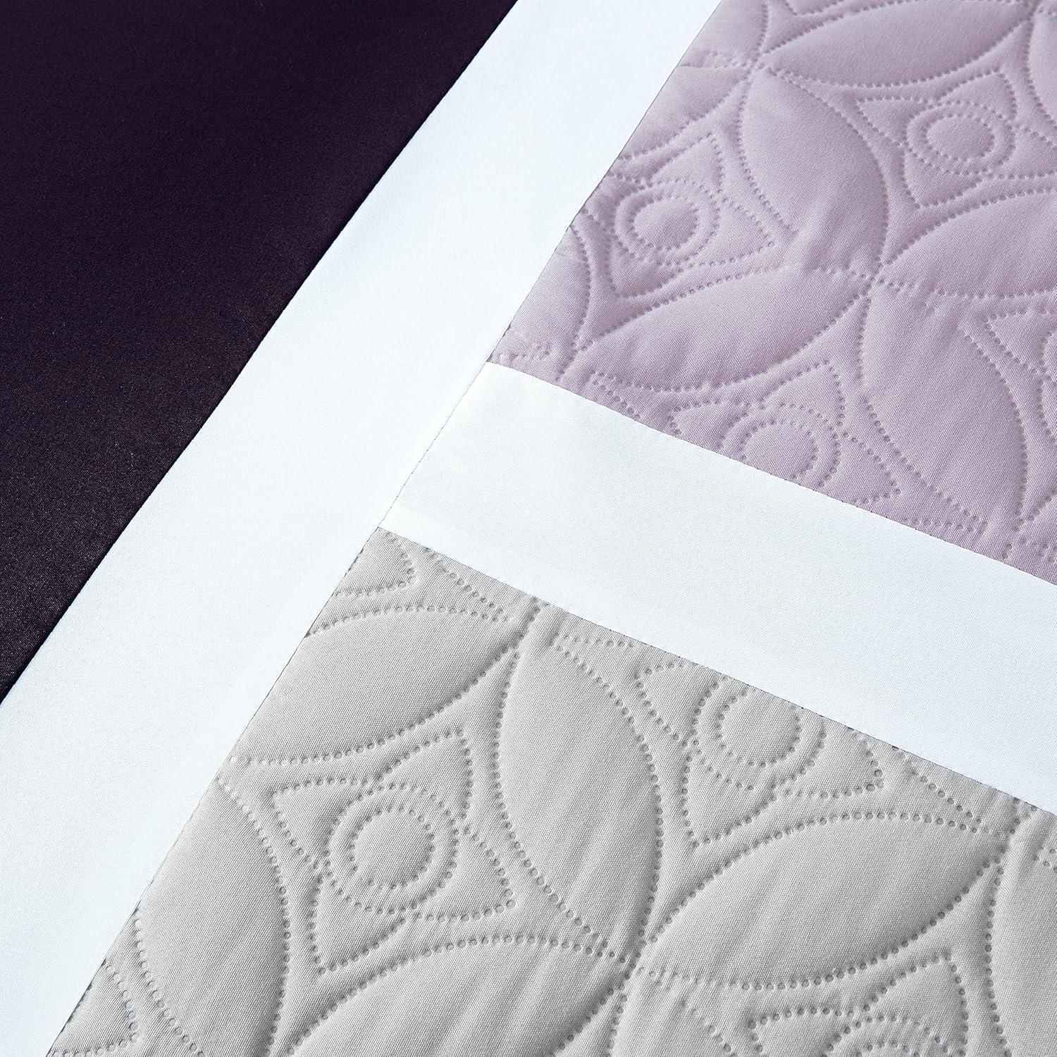 Chezmoi Collection Bernard 7-Piece Queen Bed in a Bag Comforter Set with Sheets, Lightweight Comforter Lavender Purple Gray Patchwork Quilted Medallion Bedding Set for All Season