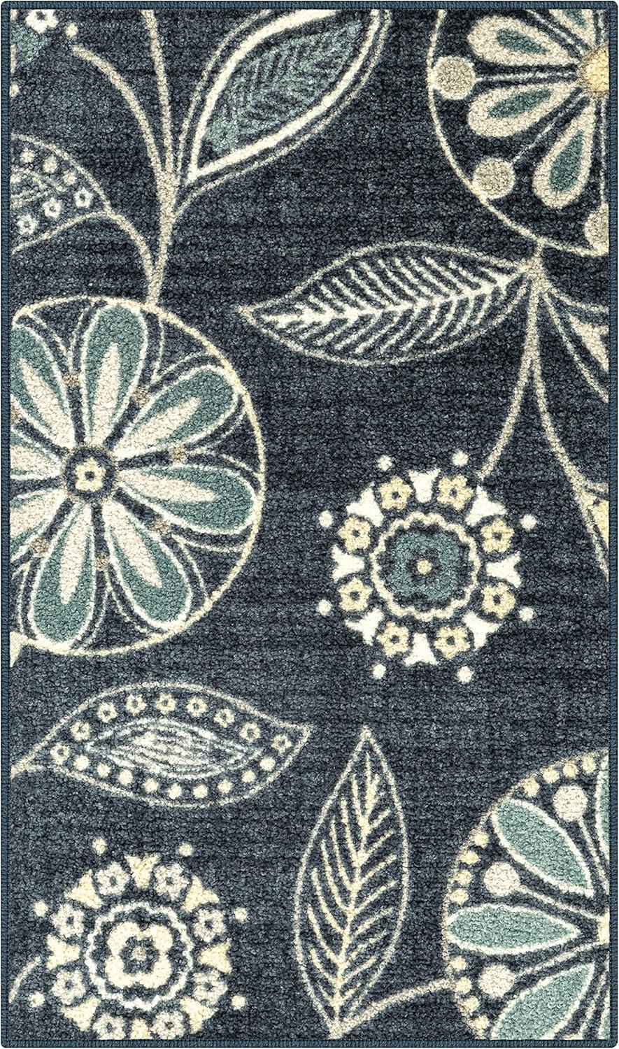 Maples Rugs Reggie Multi Floral Washable Entryway Accent Rug for Indoor, 1'8" x 2'10", Blue