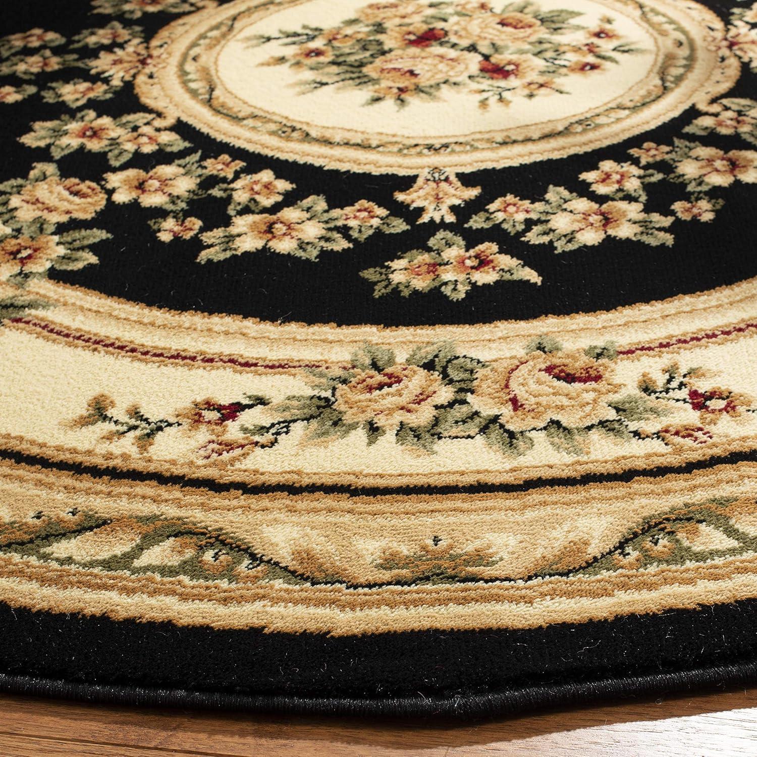 Lyndhurst LNH218 Power Loomed Area Rug - Black/Ivory - 8' Round - Safavieh