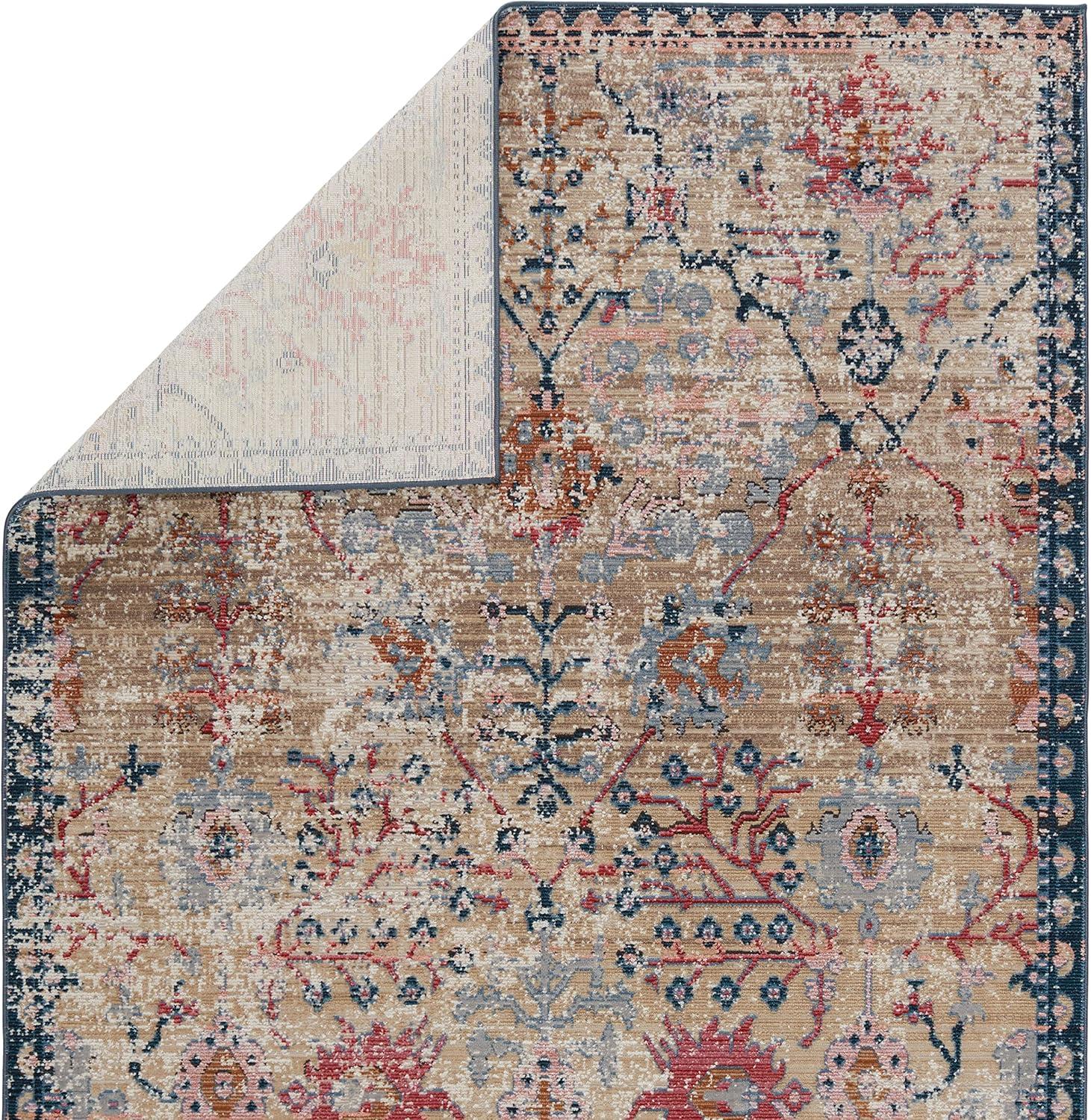 Elva Blue and Beige Reversible Synthetic Rug - 2'6" x 8'